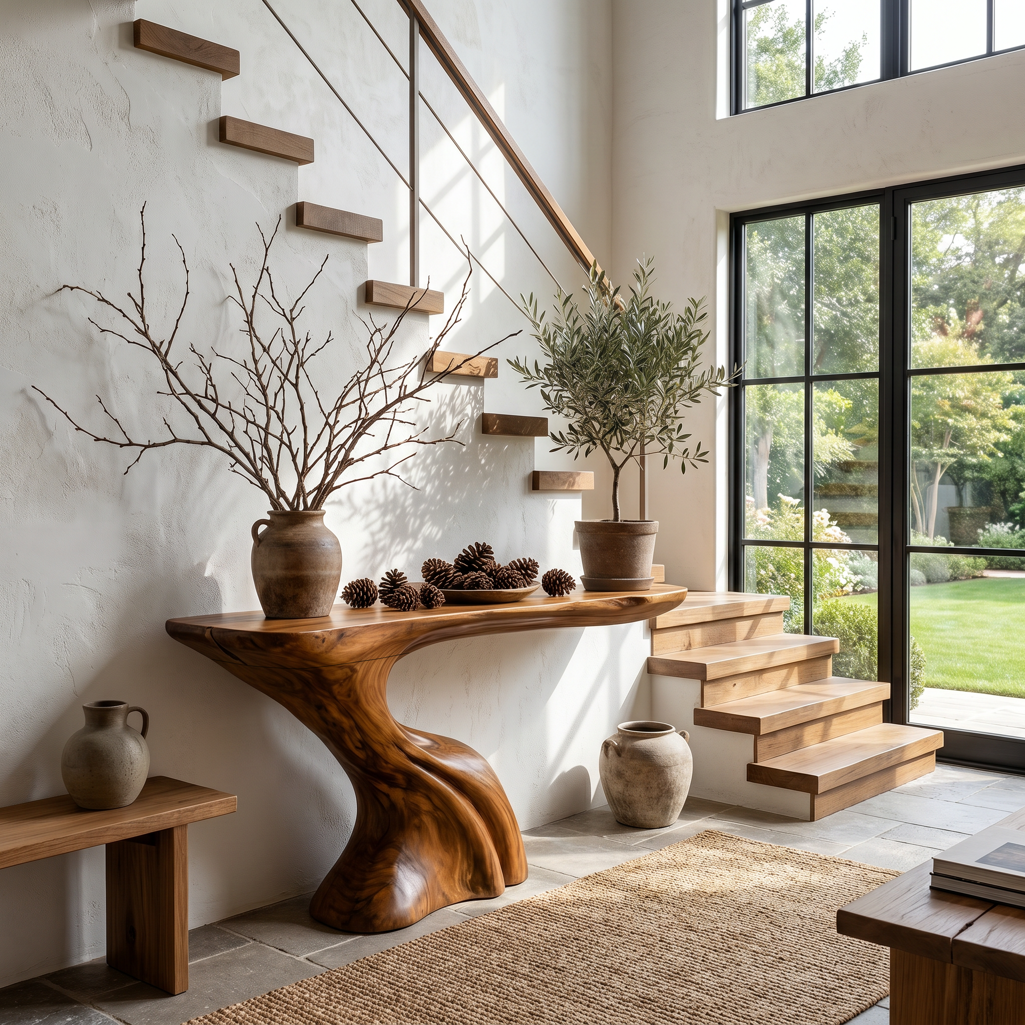 Nature Inspired Console Table With Artistic Tree Structure For Living Room