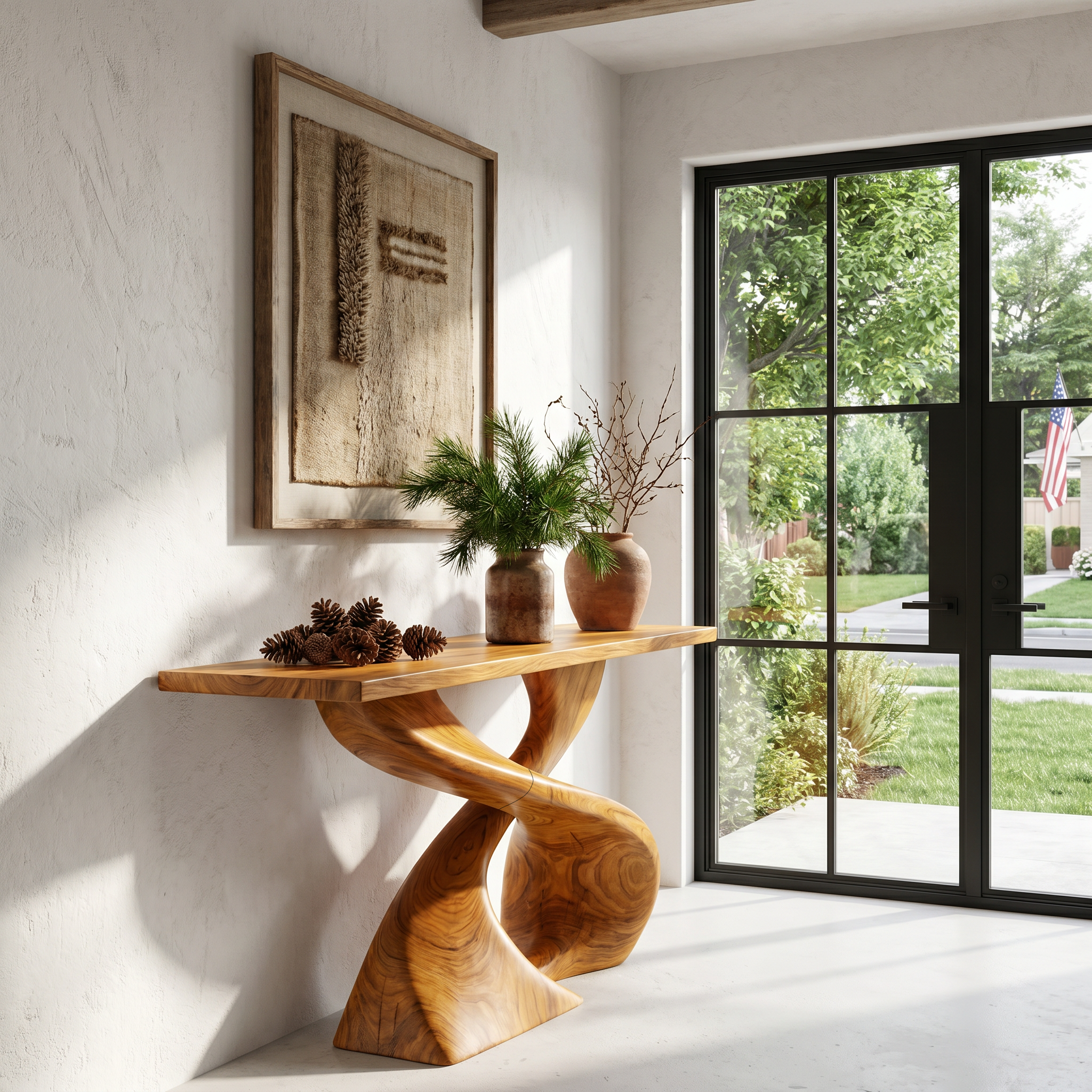 Sculptural Console Table With Twisted Tree Inspired Design For Hallway