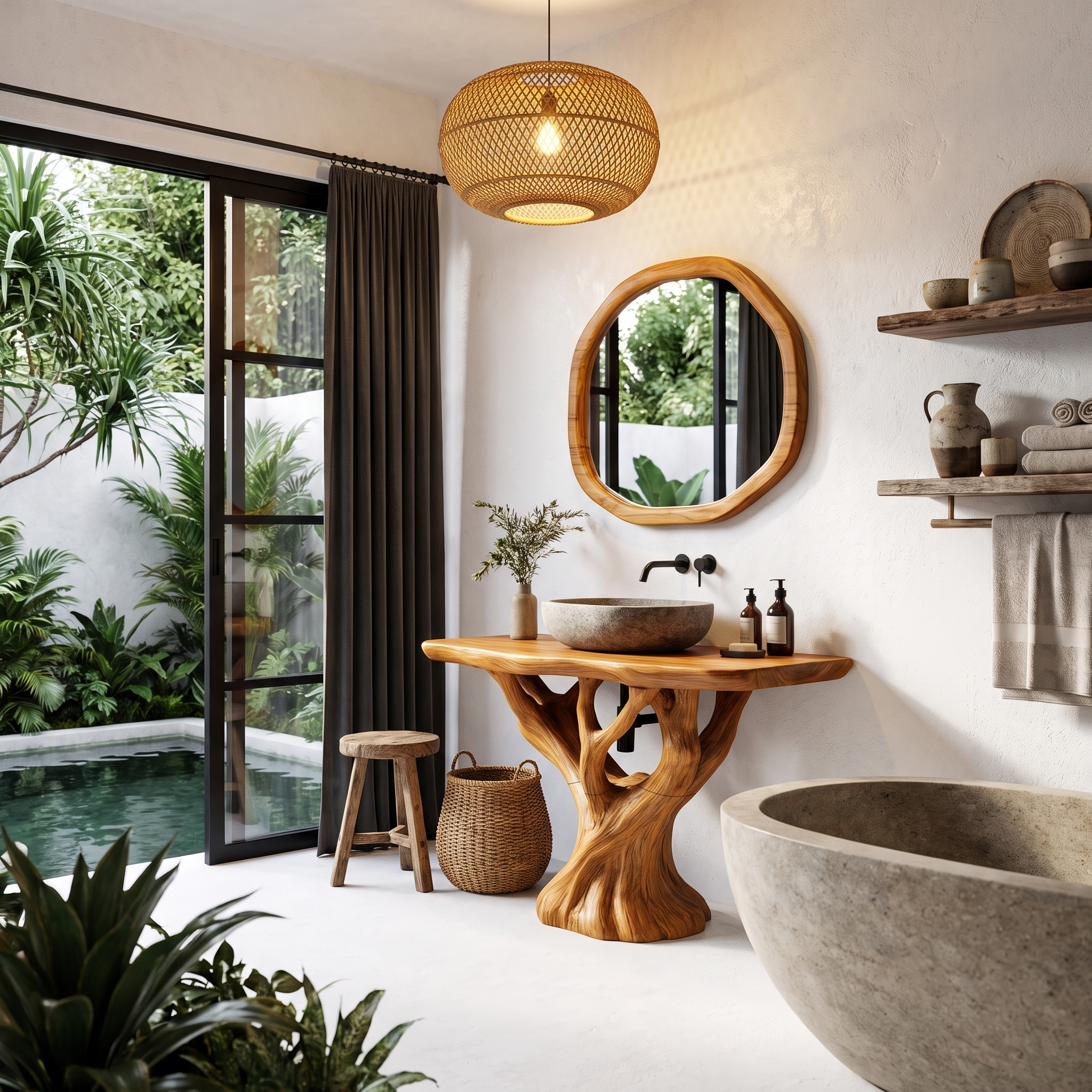 Rustic Live Edge Bathroom Vanity With Natural Wood Base For Bathroom