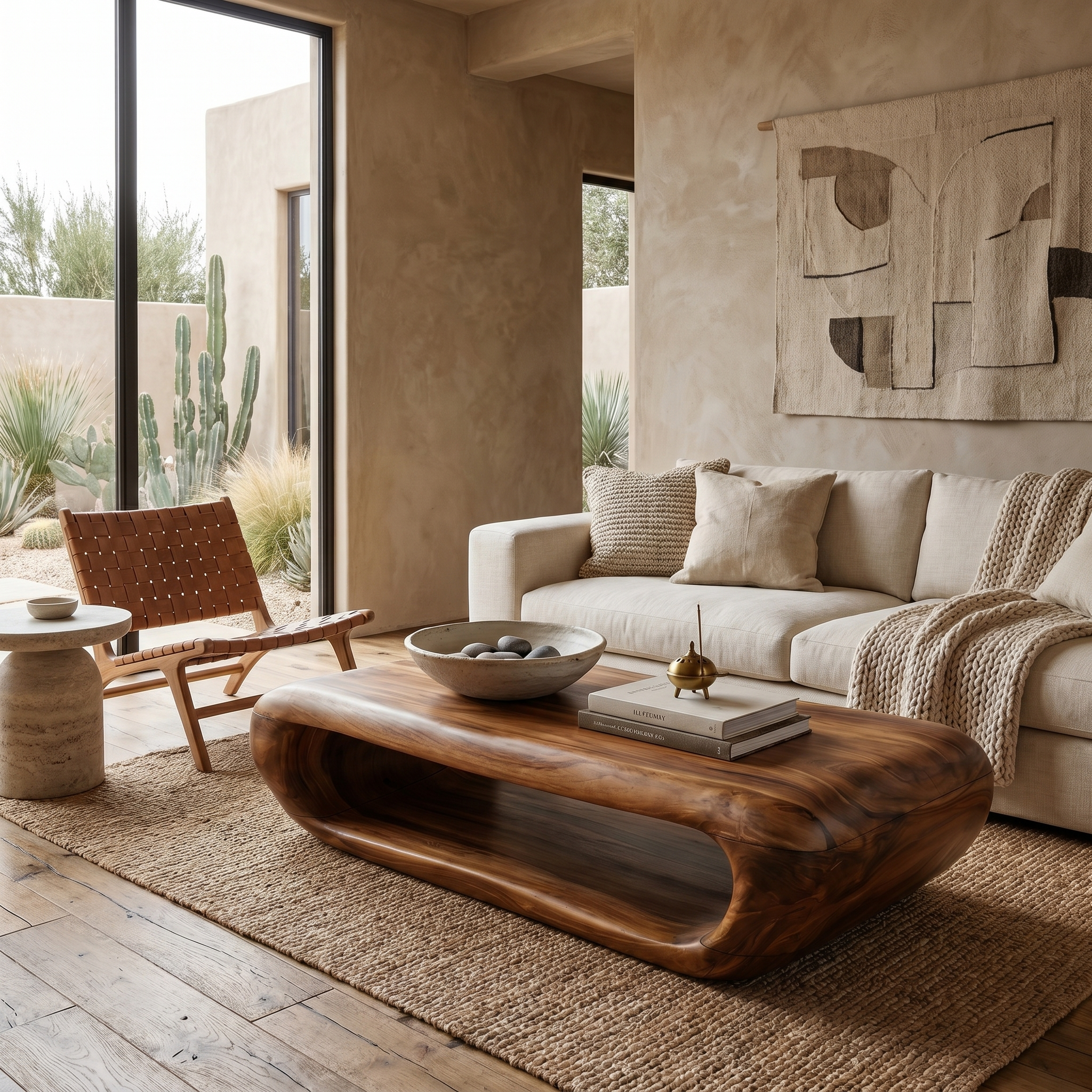 Organic Coffee Table With Open Storage For Living Room