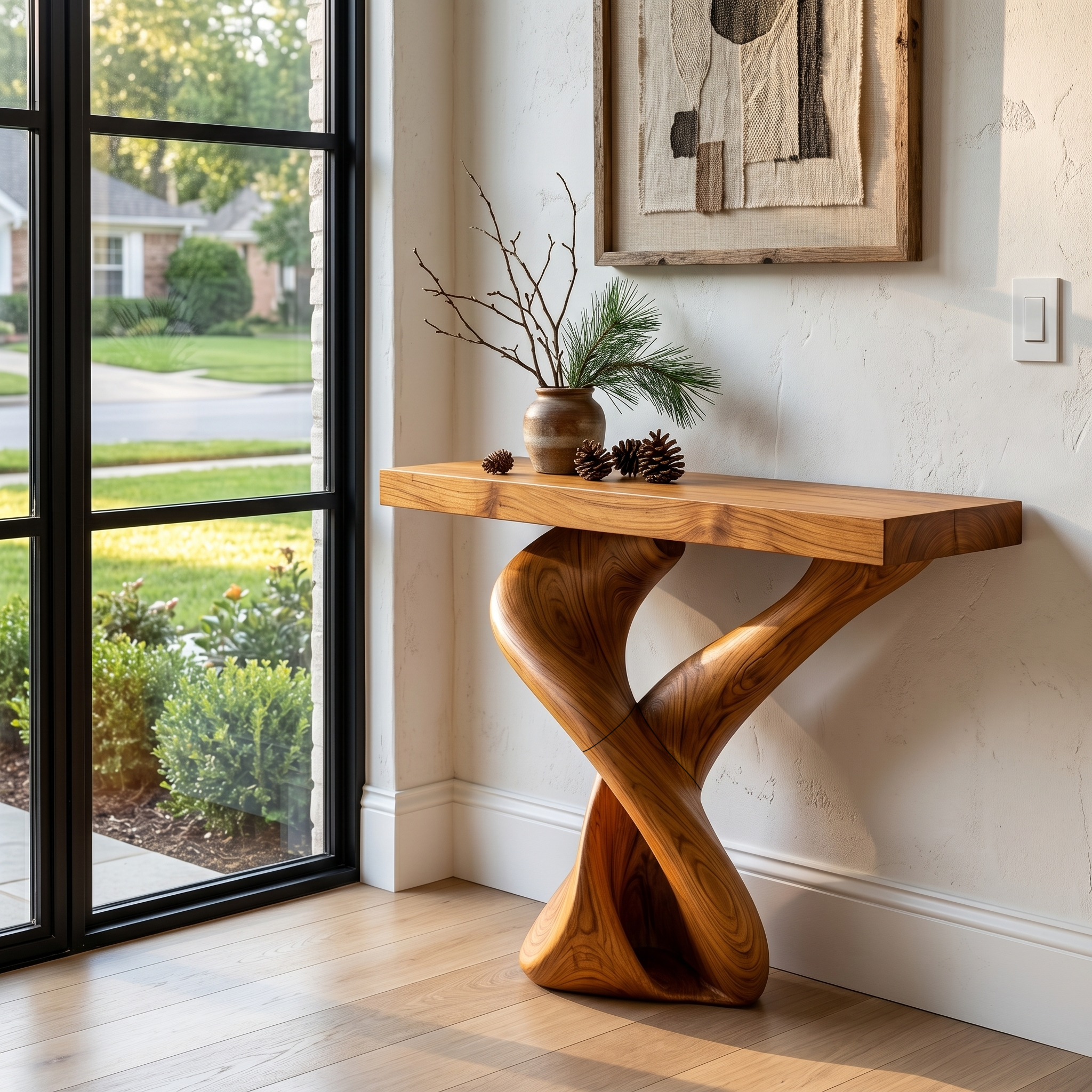 Organic Sculptural Console Table With Artistic Curved Base For Entryway