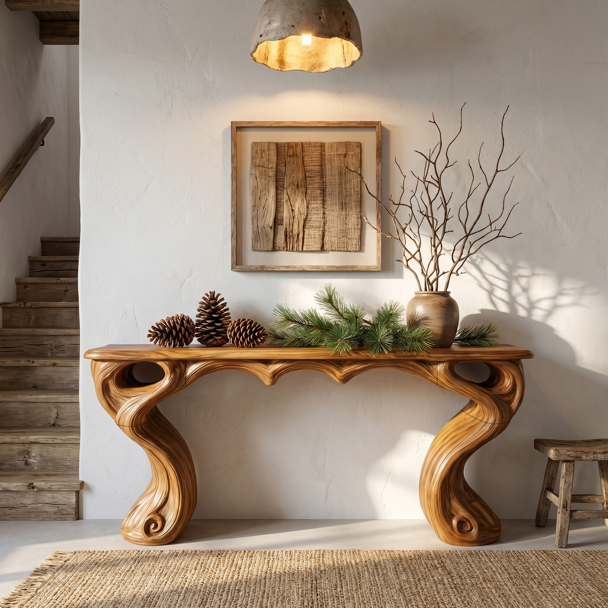 Organic Console Table With Hidden Drawers For Entryway Living Room And Hallway