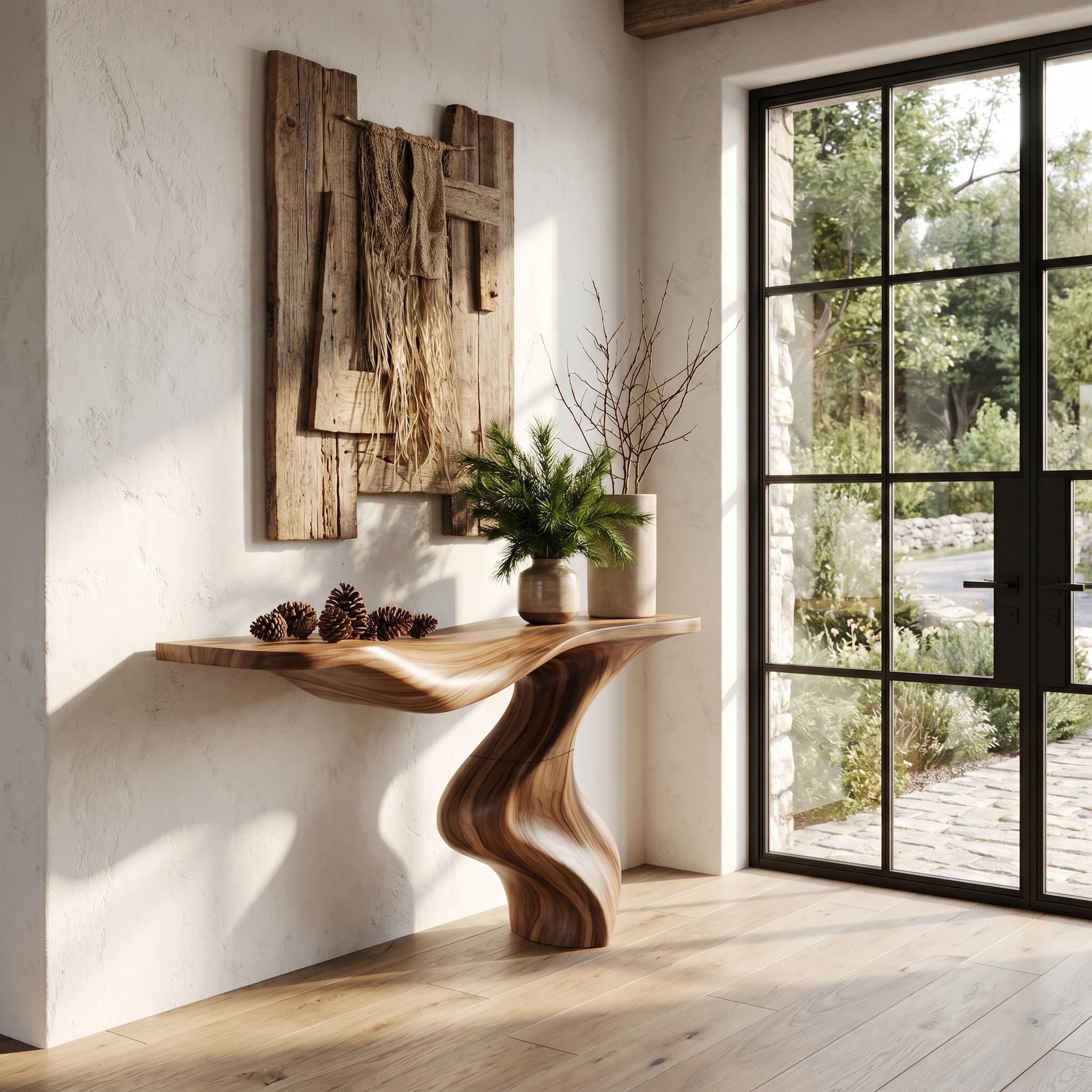 Modern Console Table With Statement Sculptural Base For Living Room