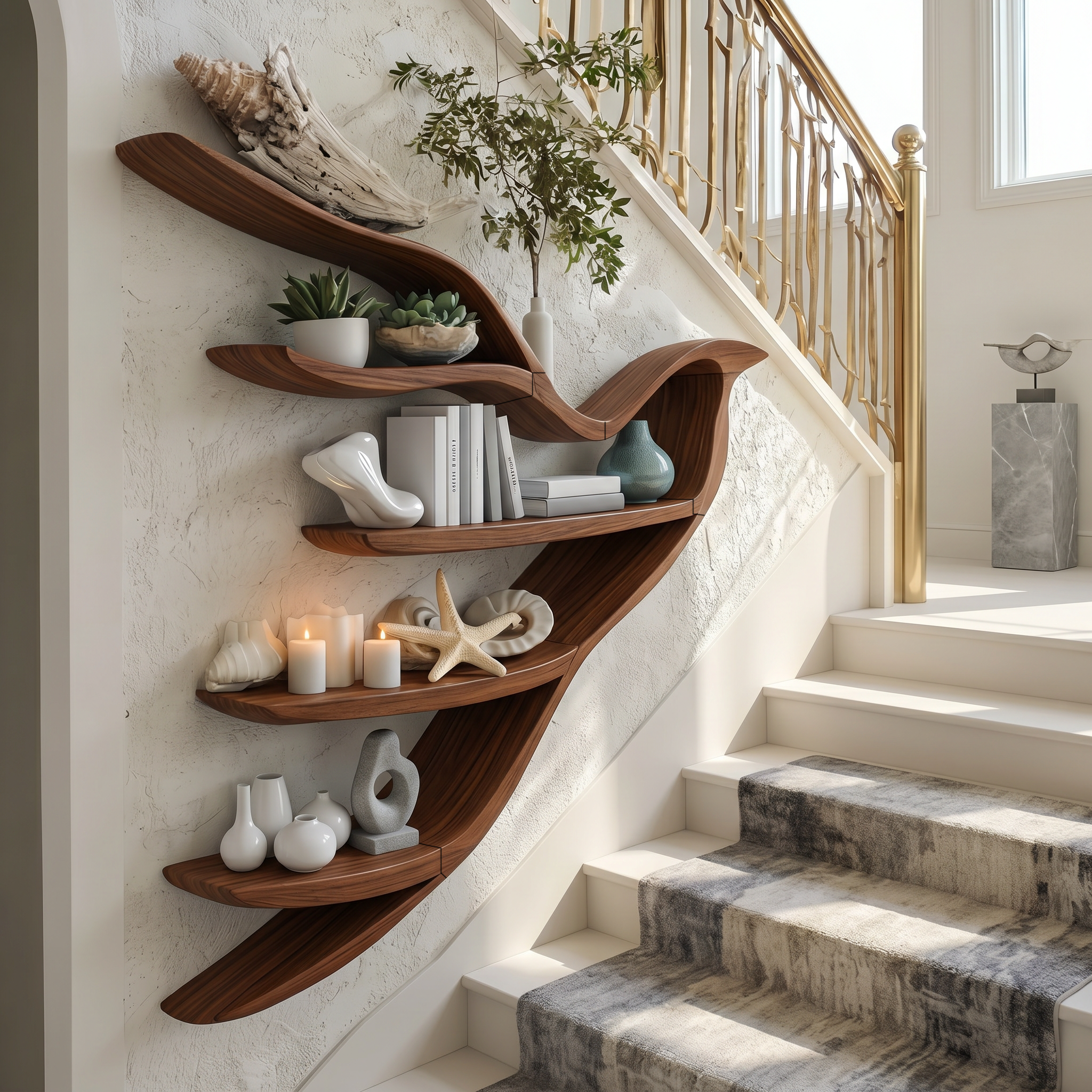 Sculptural Bookcase With Organic Open Shelving For Living Room Decor