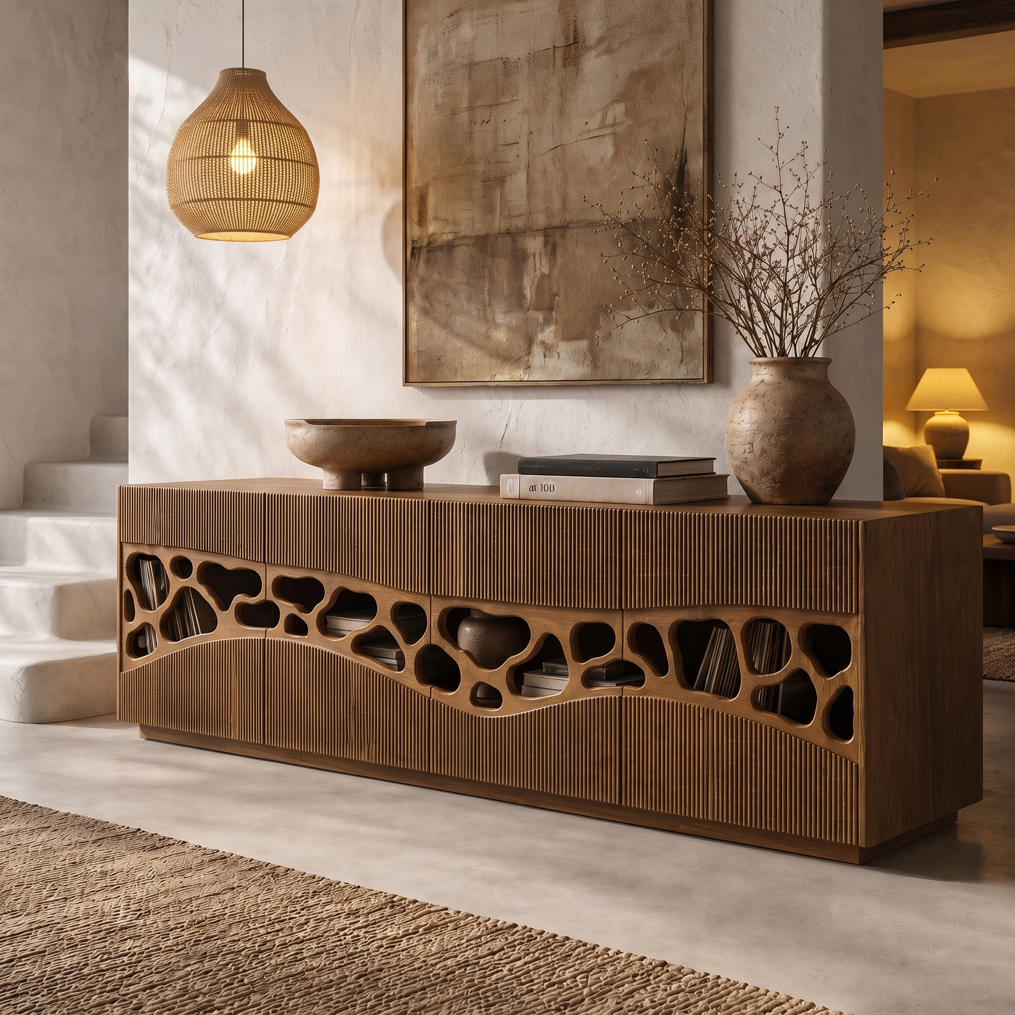 Contemporary Sideboard With Organic Cutout Design For Dining Room And Living Room