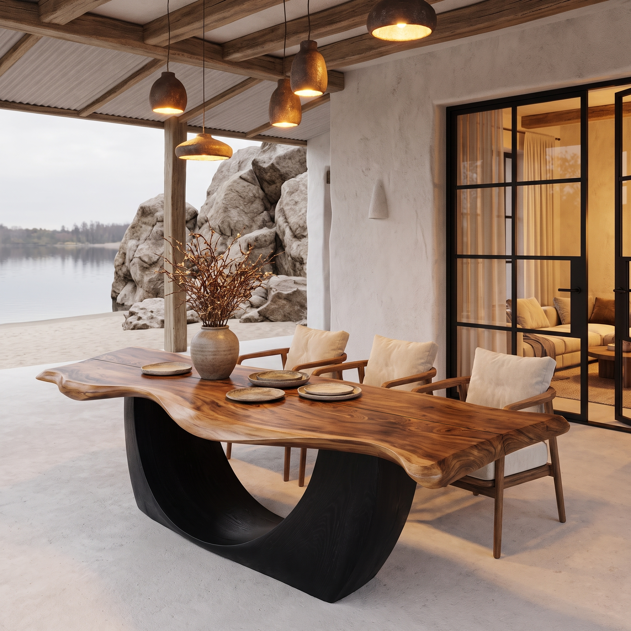 Modern Sculptural Dining Table Live Edge Wood Table For Dining Room