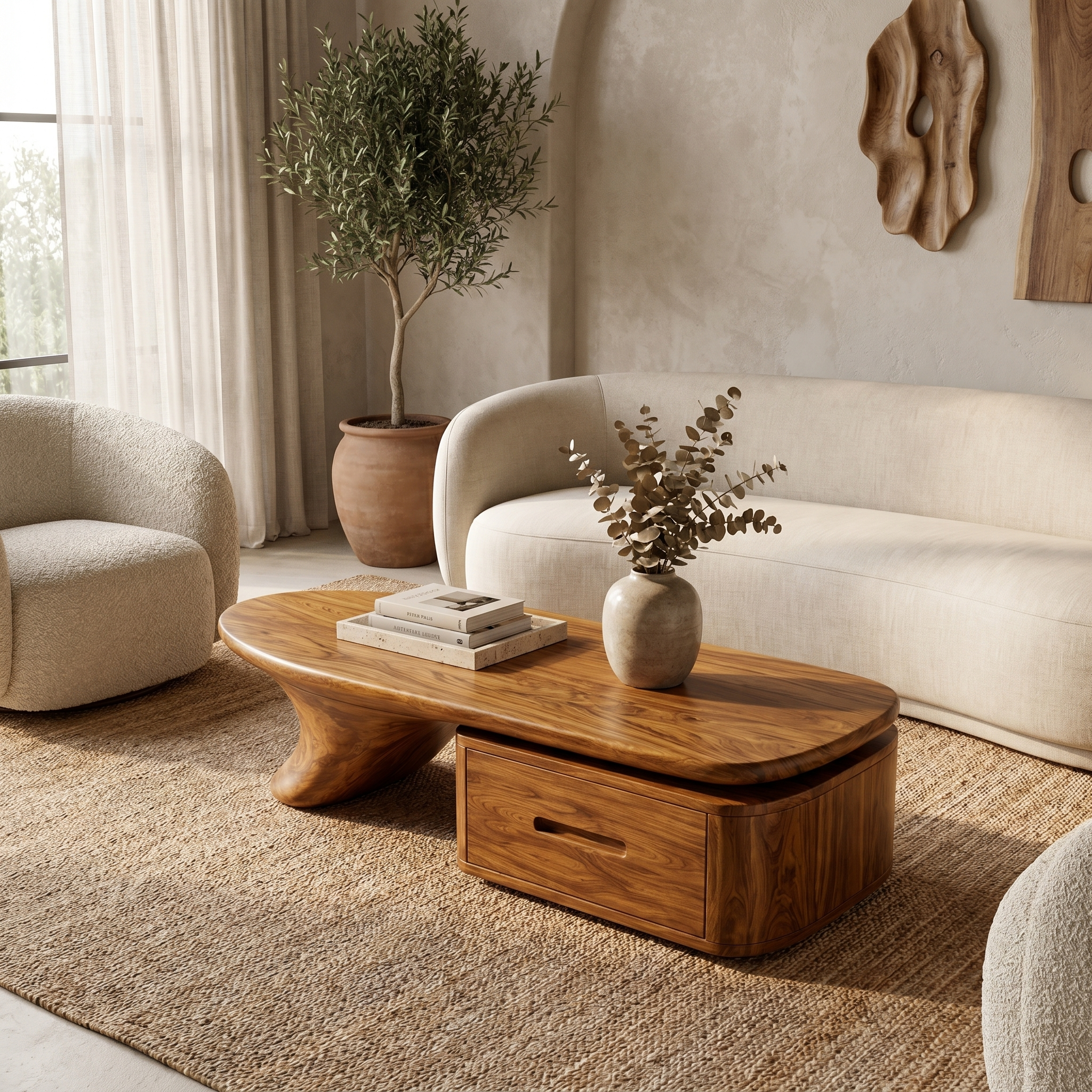 Modern Coffee Table With Built In Drawer Storage For Living Room