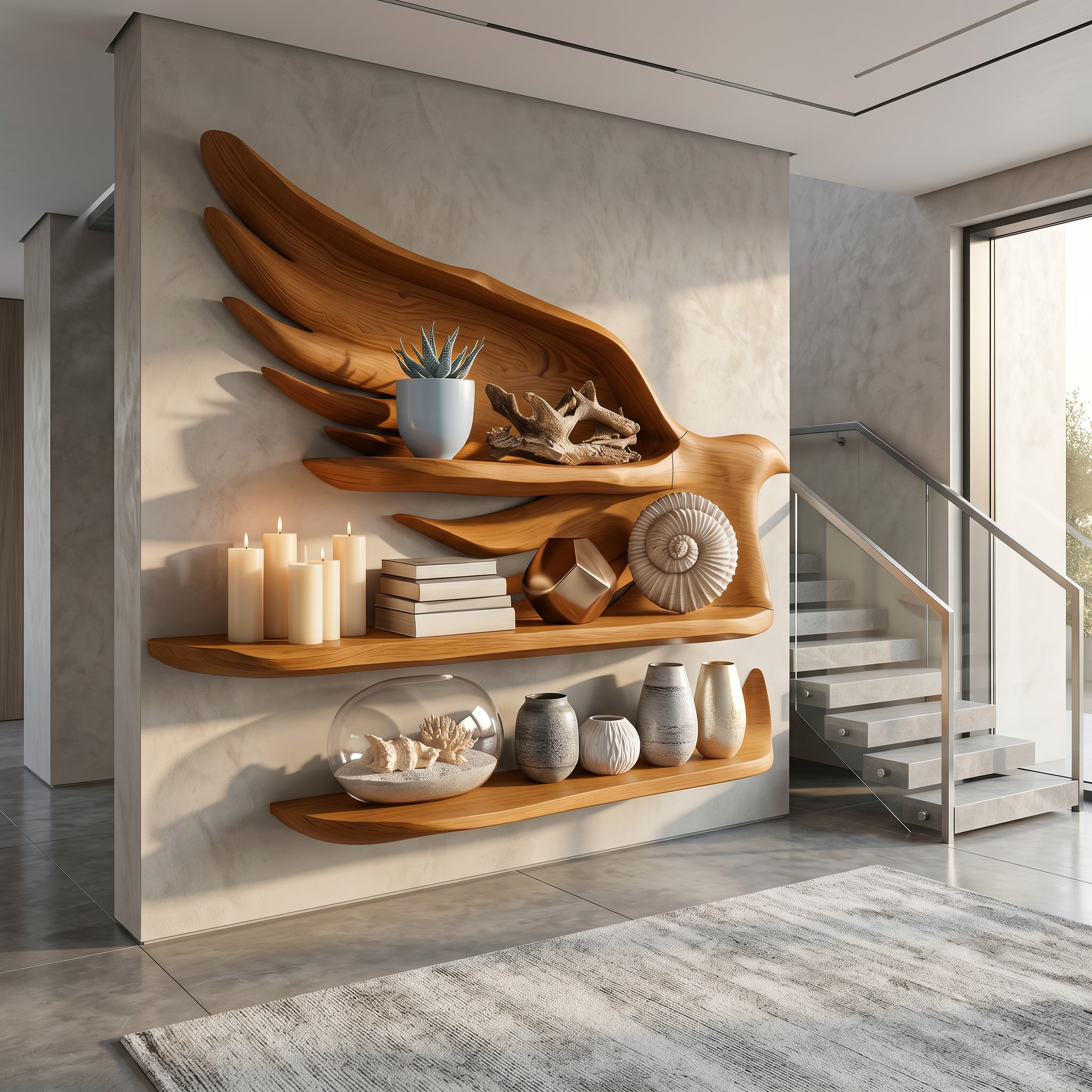 Handcrafted Wave Bookshelf With Artistic Curved Structure For Home Decor