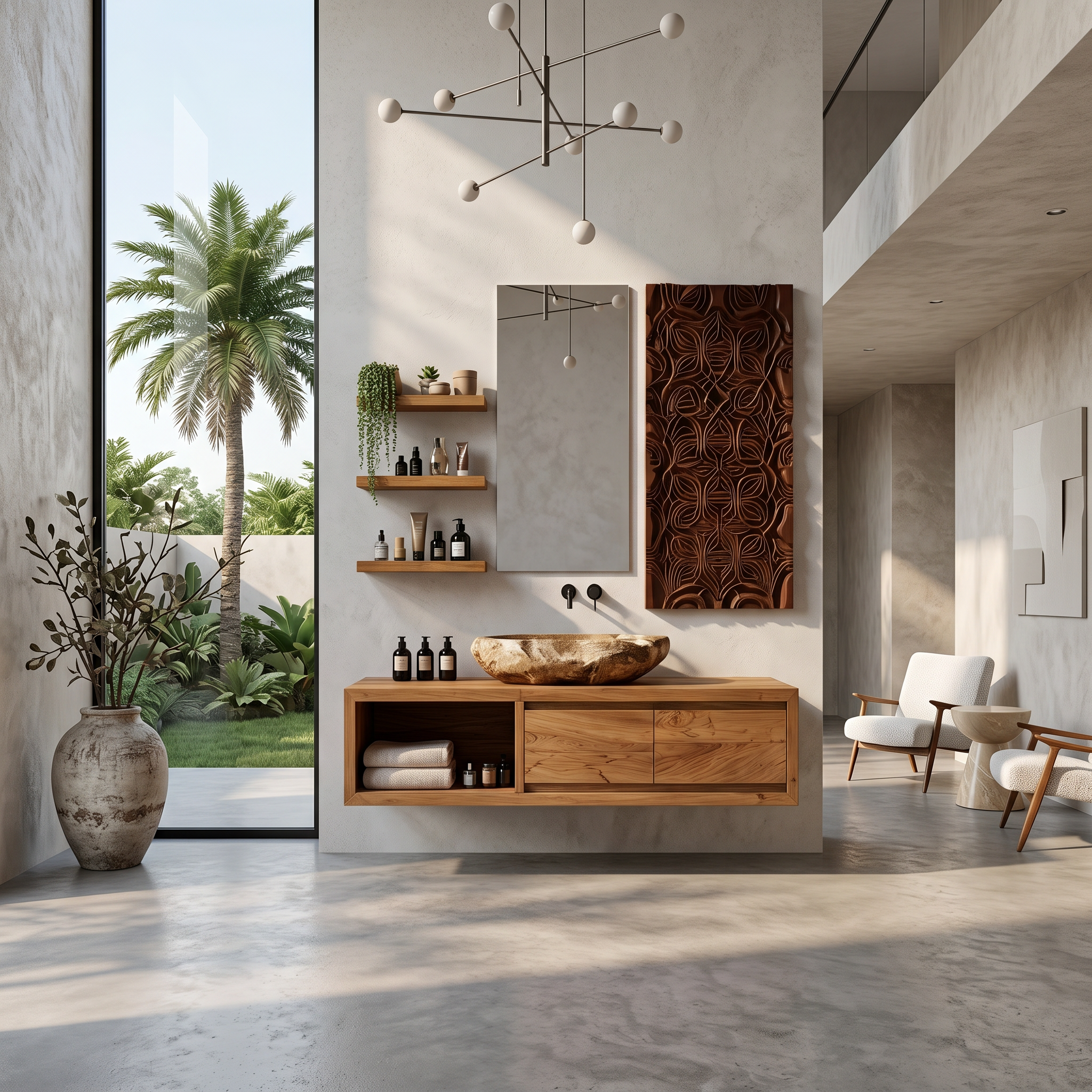 Organic Modern Floating Bathroom Vanity With Open Storage