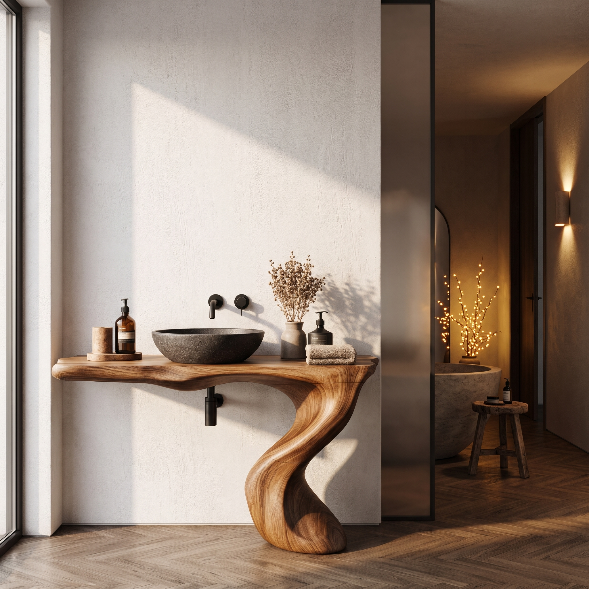 Organic Modern Bathroom Vanity With Tree Root Inspired Design For Powder Room
