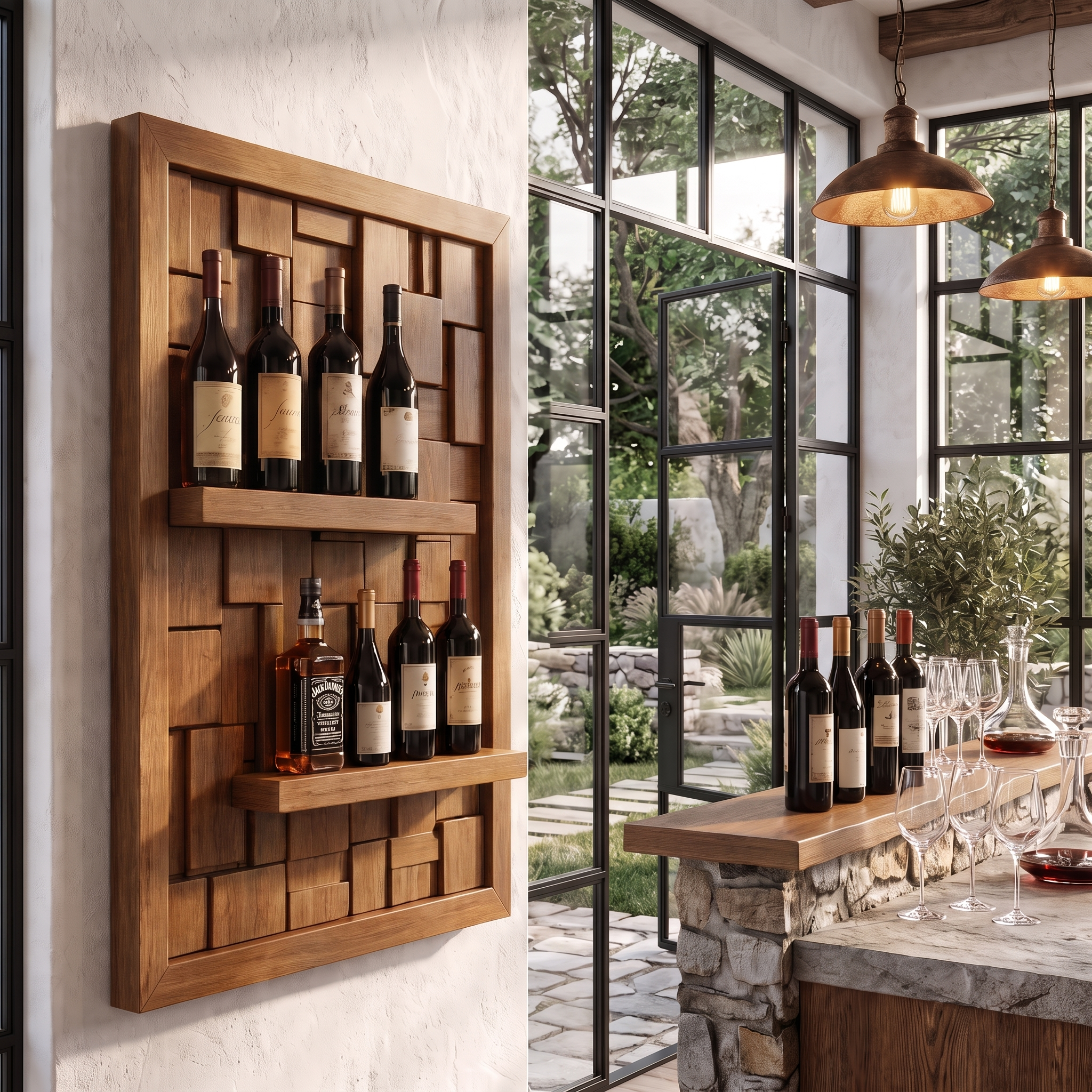 Wall Mounted Wine Holder With Open Bottle Display For Home Bar