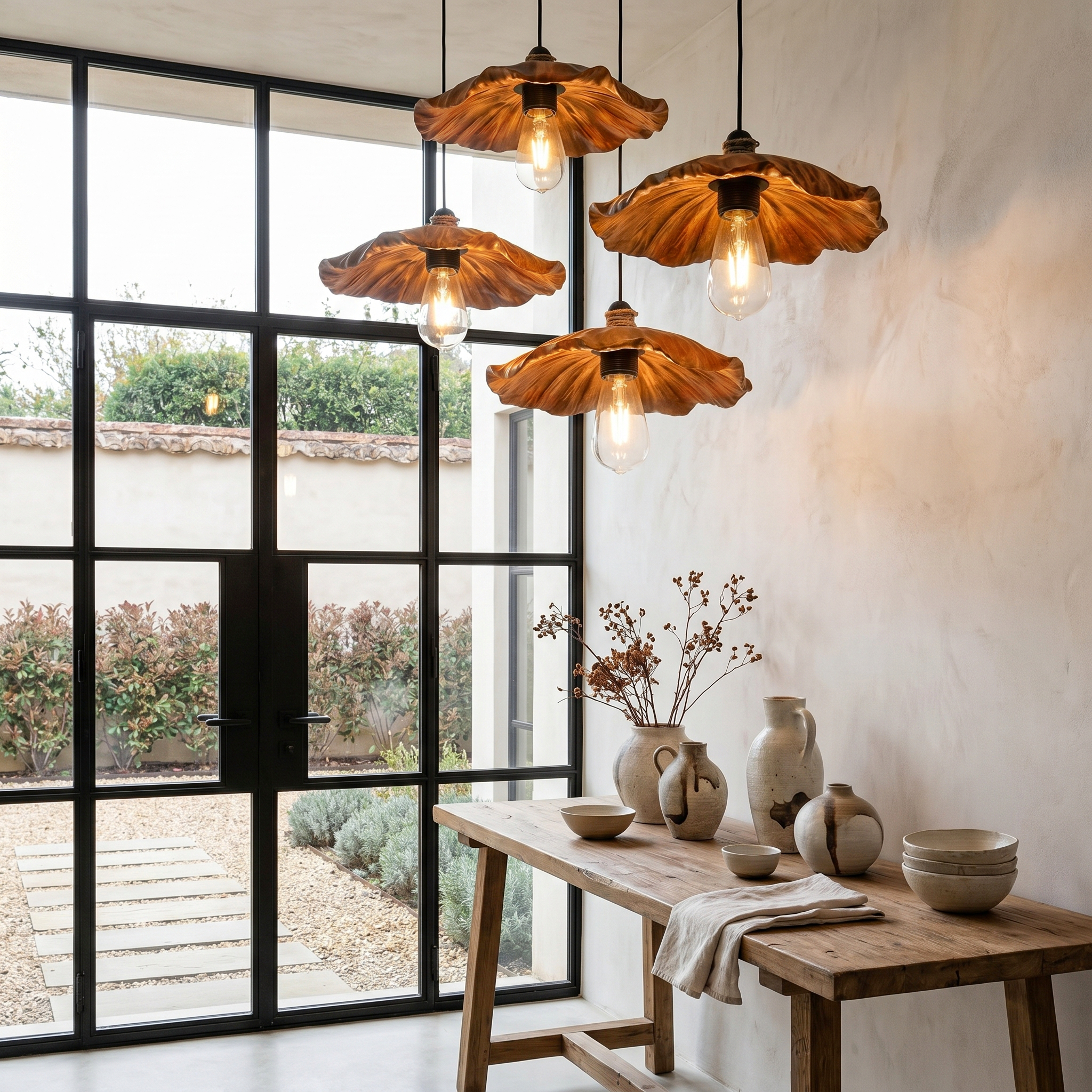 Bohemian Pendant Lamp With Wooden Leaf Shape Design For Living Room