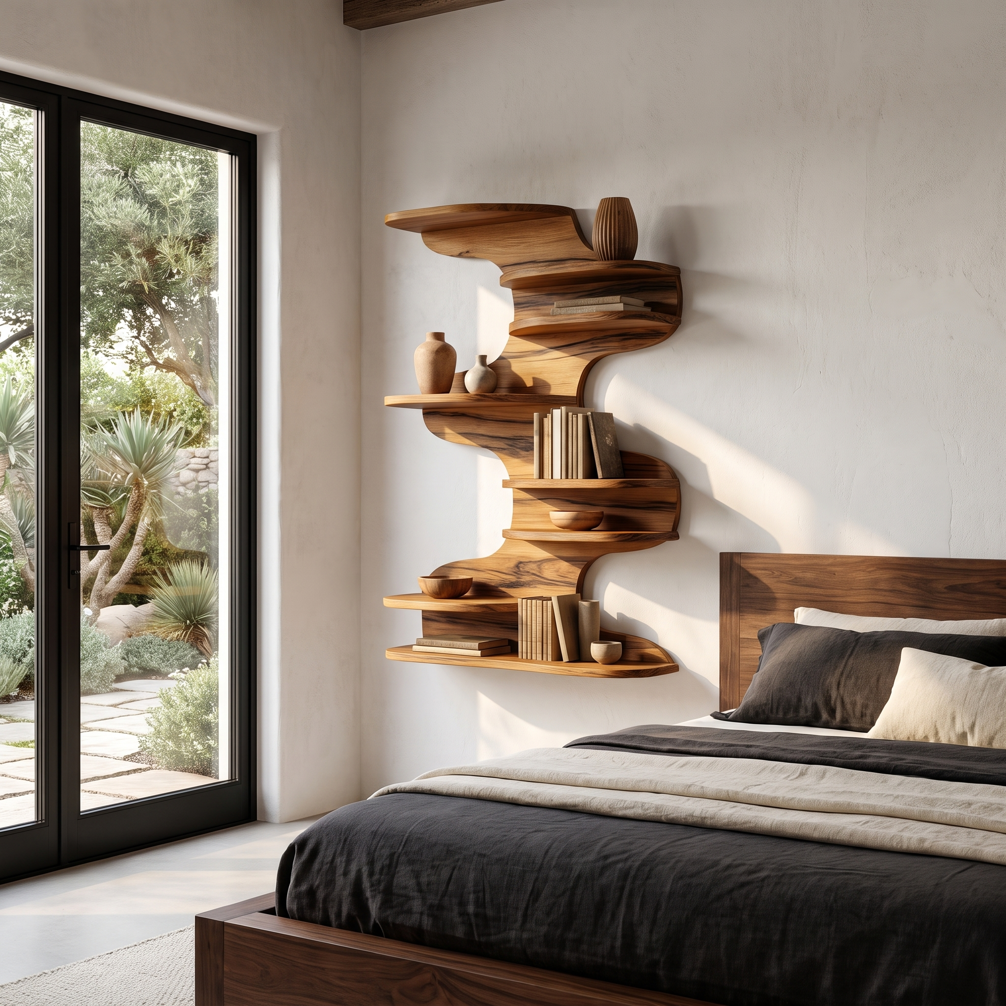 Modern Floating Shelf With Nature Inspired Tree Branch Form For Living Room
