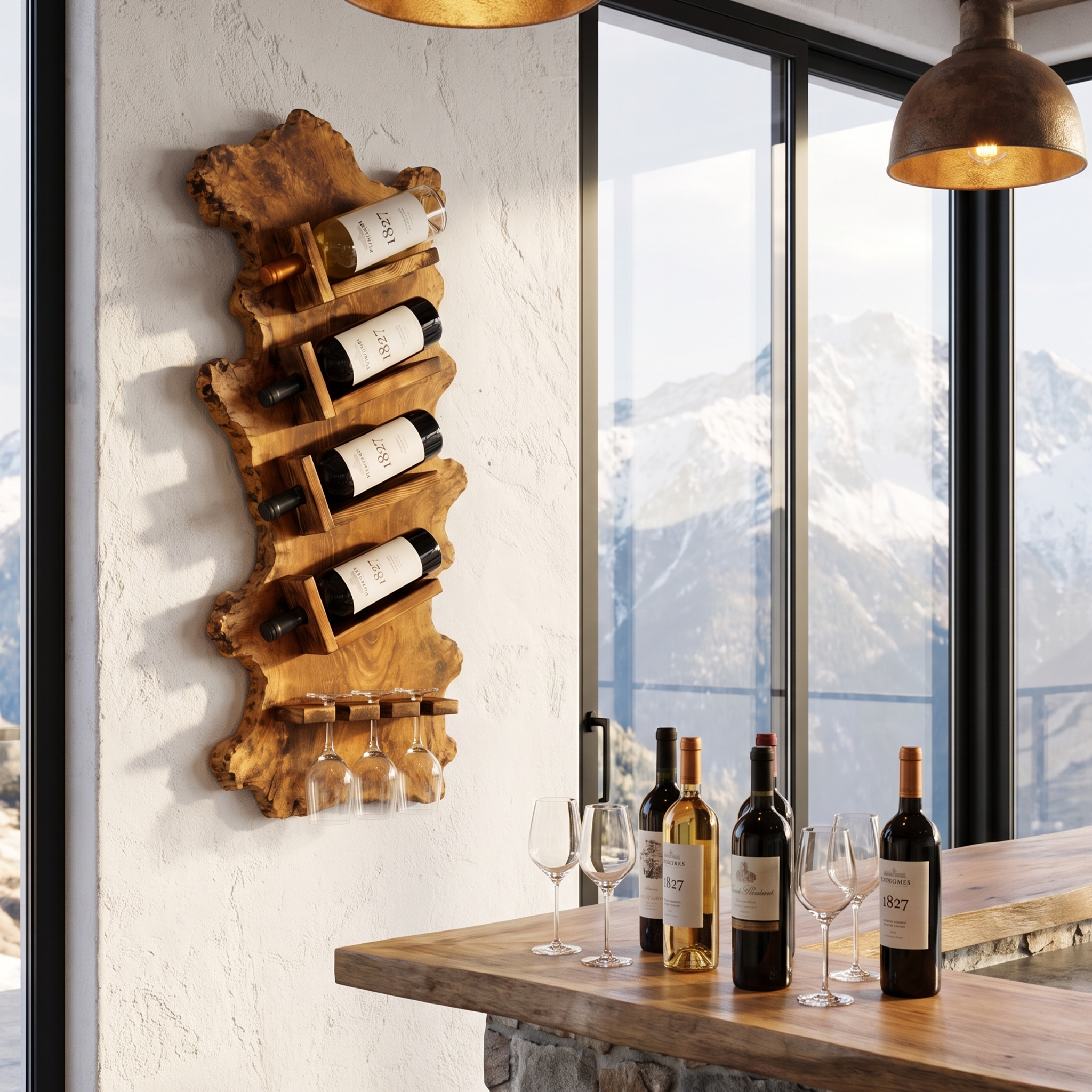 Minimalist Wall Mounted Wine Holder With Open Bottle Storage For Home Bar