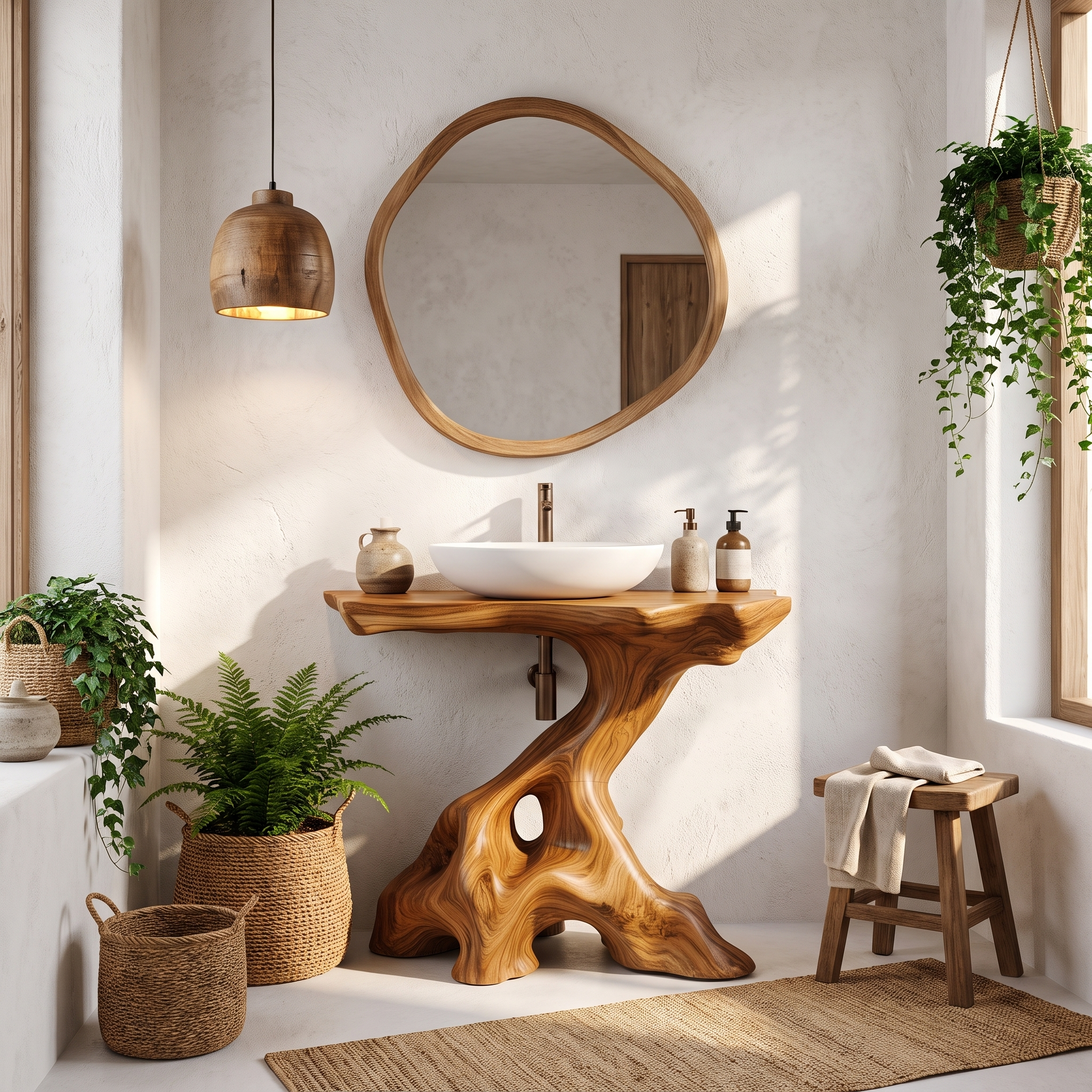 Statement Bathroom Vanity With Nature Inspired Tree Design For Powder Room
