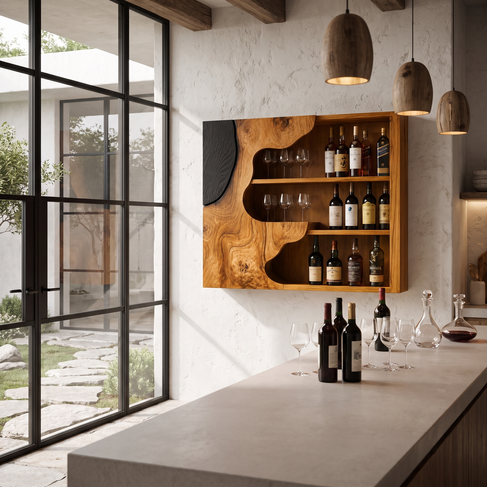 Organic Live Edge Wine Holder Wall Mounted Storage Cabinet For Home Bar