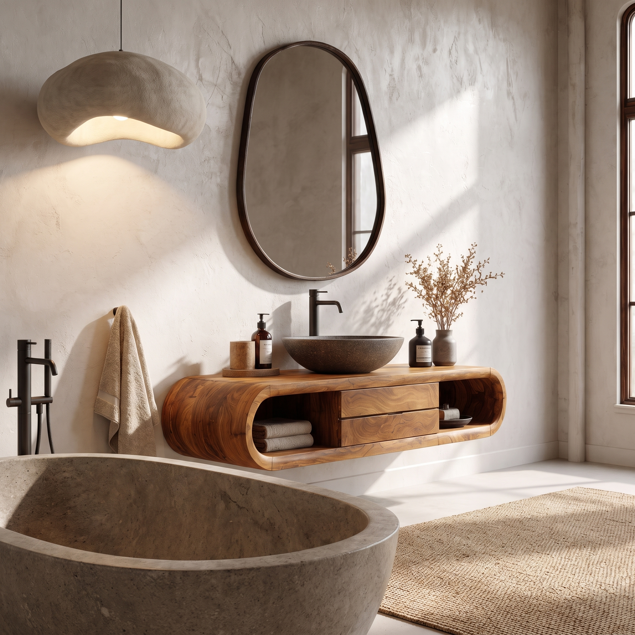 Nature Inspired Wall Mounted Bathroom Vanity With Live Edge Wood Design For Bathroom