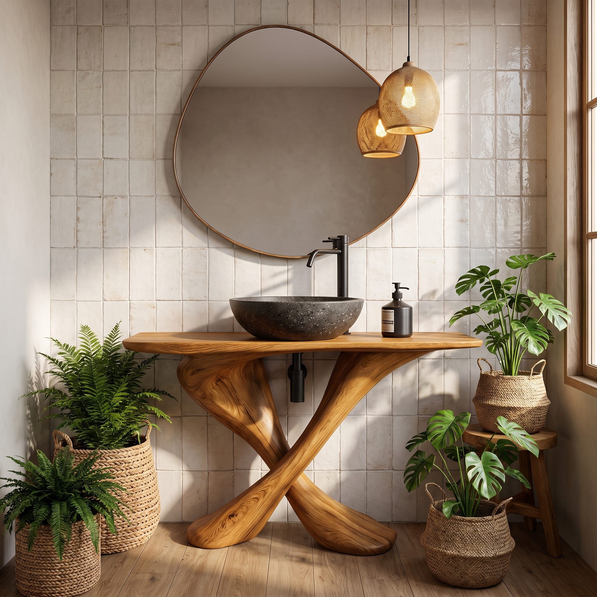 Organic Bathroom Vanity With Sculptural Tree Trunk Base For Bathroom