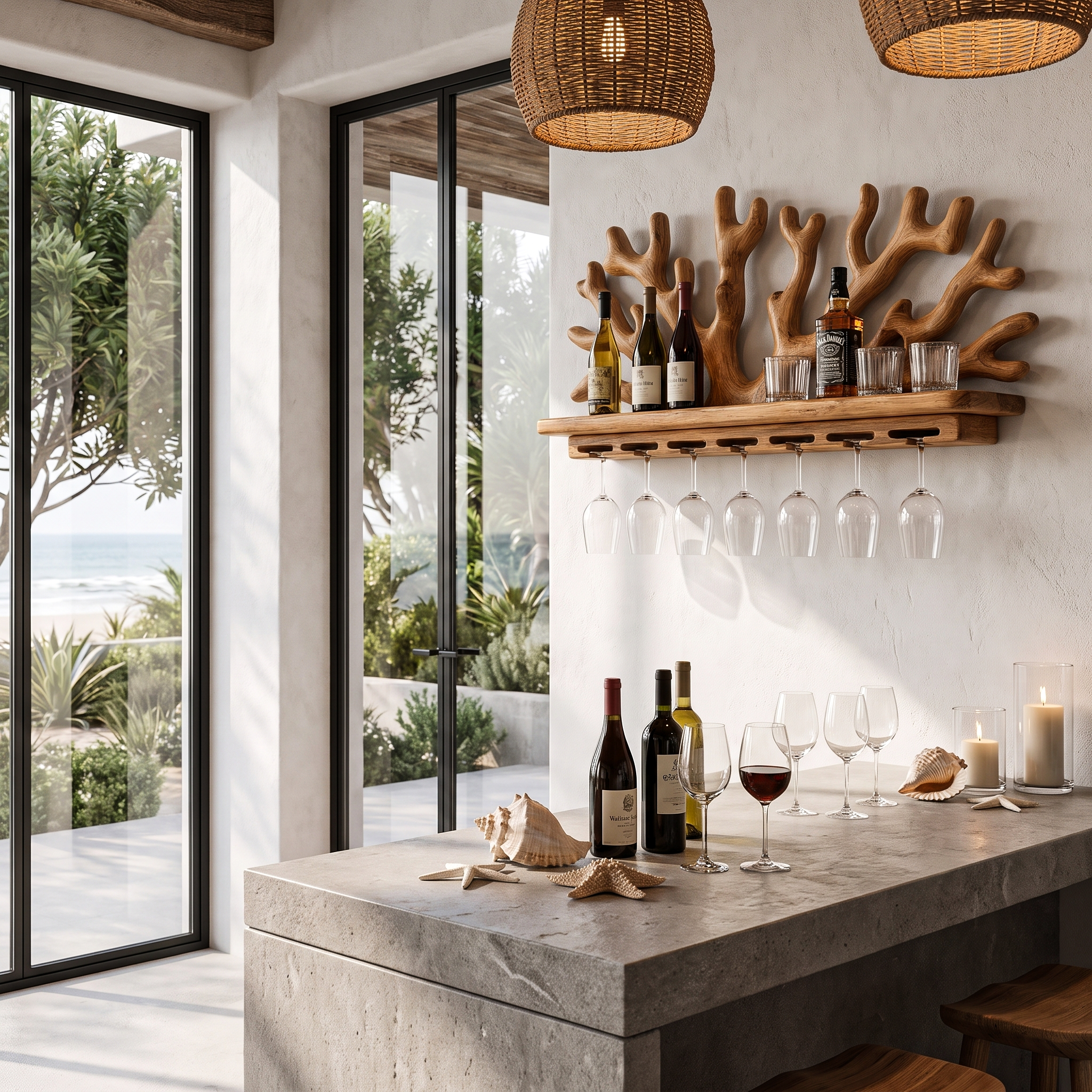 Organic Floating Wine Holder With Live Edge Display For Dining Room
