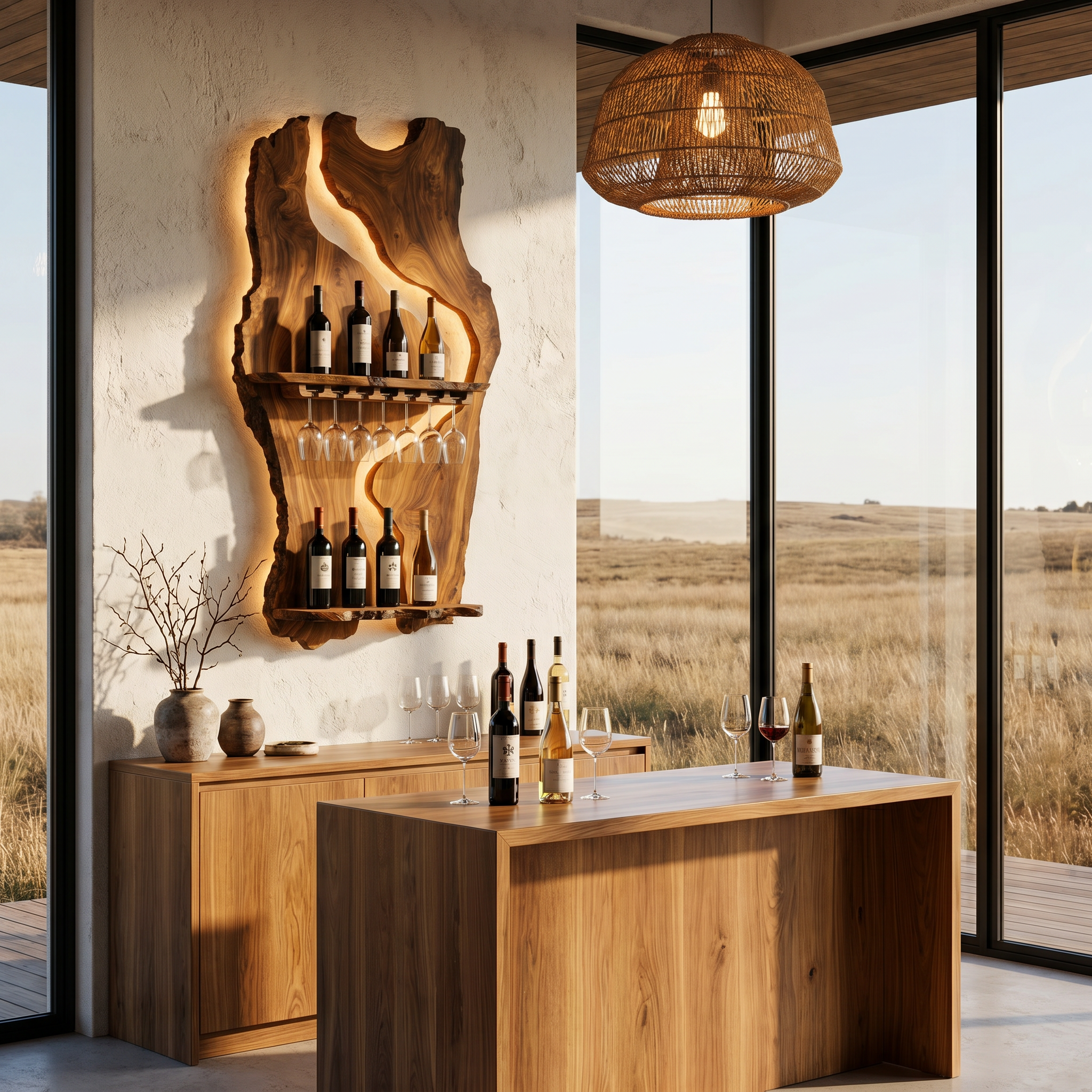 Sculptural Wall Mounted Wine Holder For Dining Room And Home Bar
