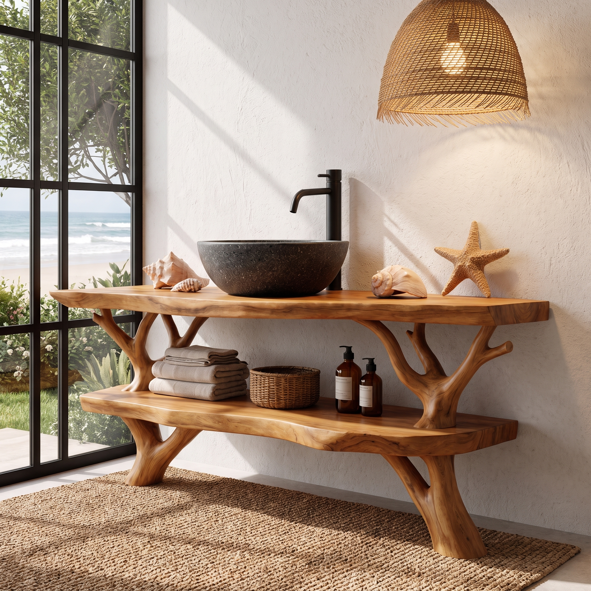 Natural Branch Bathroom Vanity Freestanding Sink Console