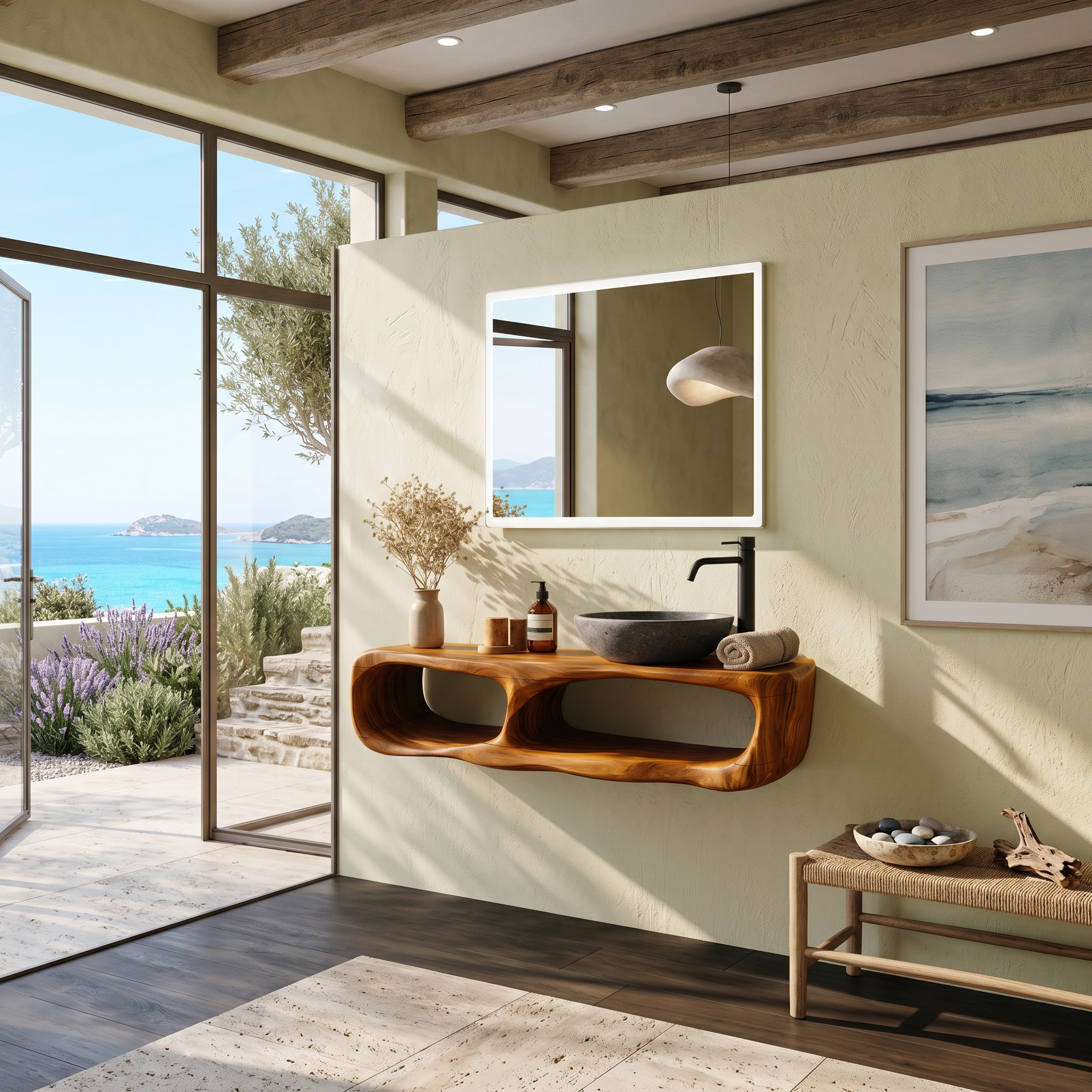 Coastal Organic Bathroom Vanity Wall Mounted Sink Console
