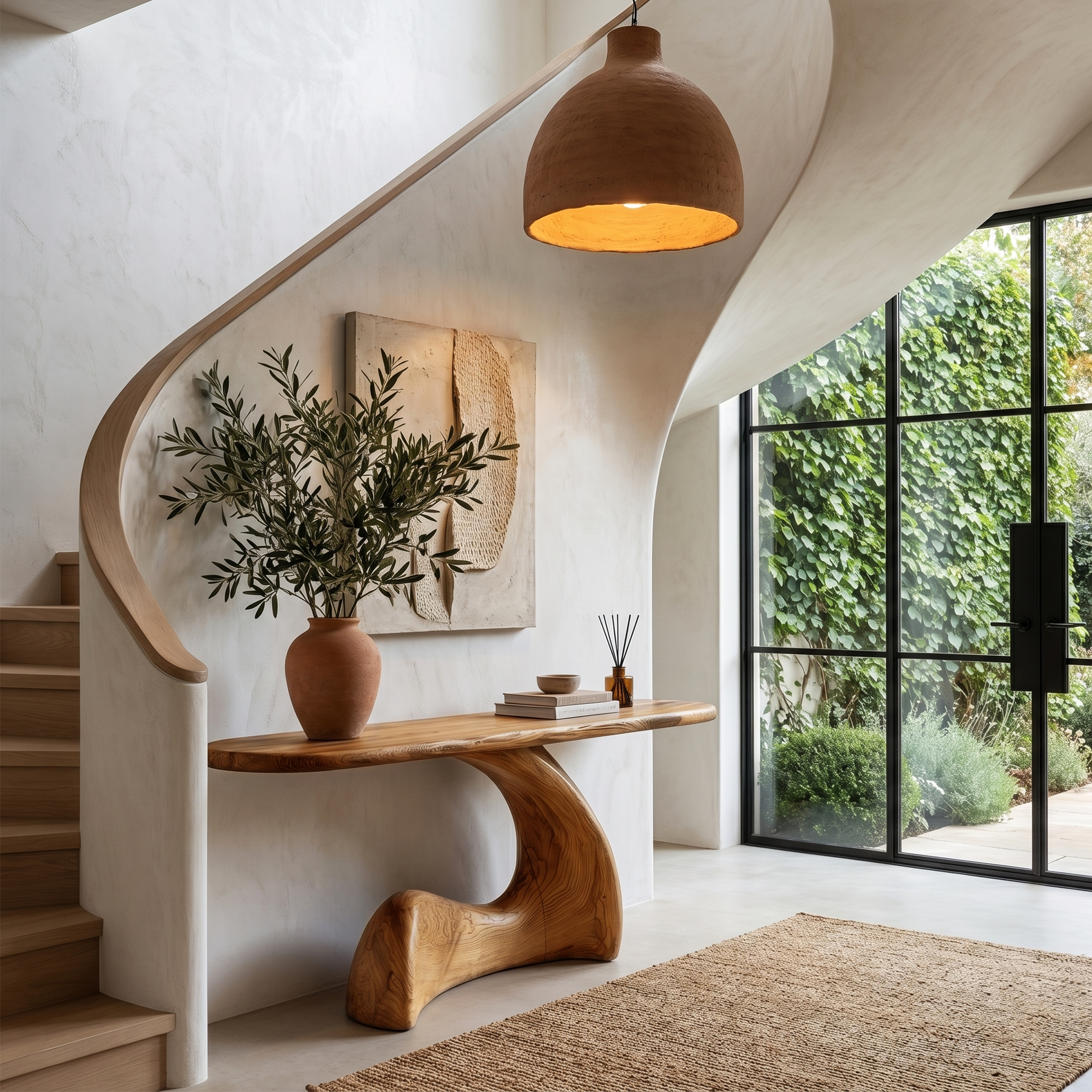 Organic Console Table With Sculptural Curved Wood Base For Entryway And Living Room