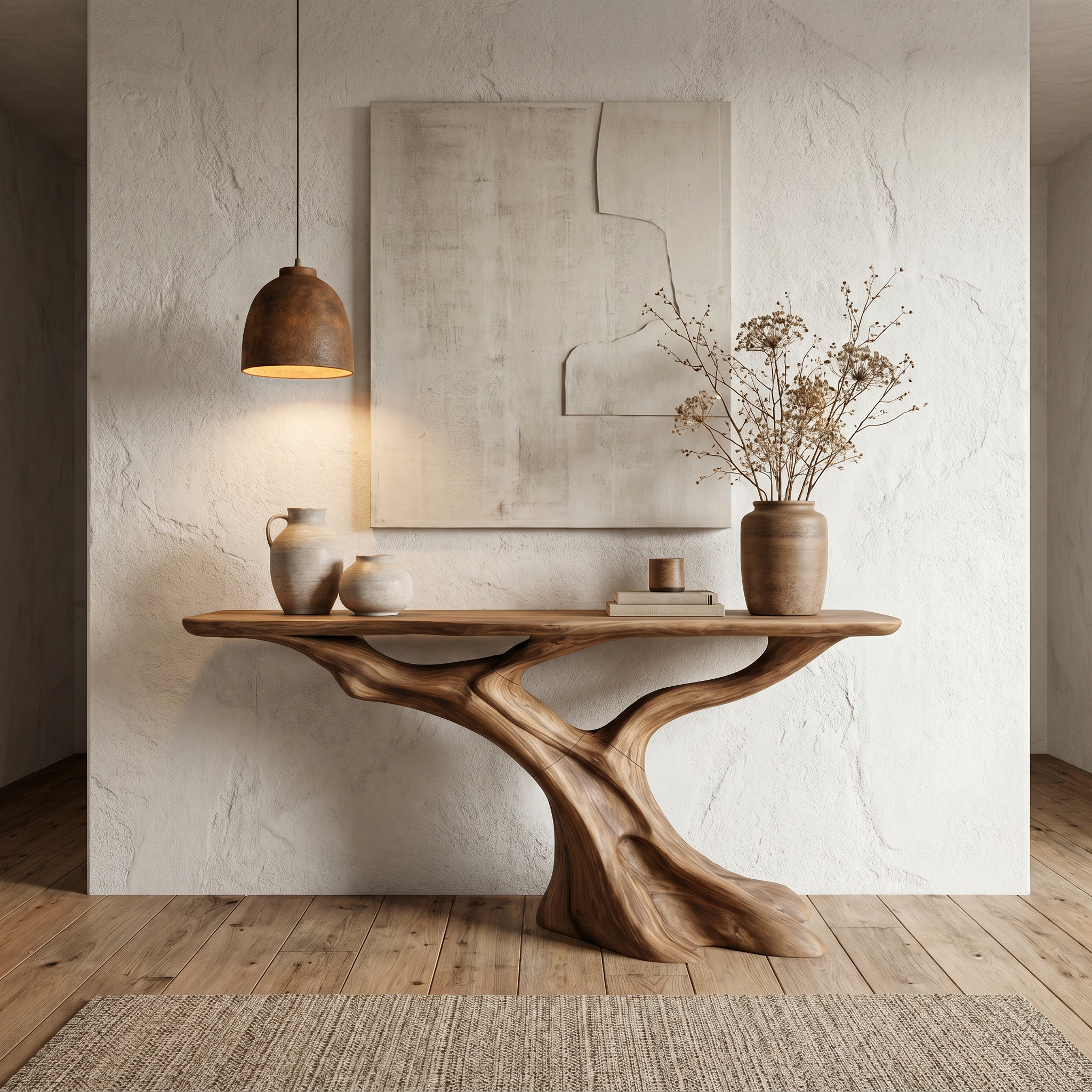Nature Inspired Console Table With Tree Root Base For Entryway And Living Room