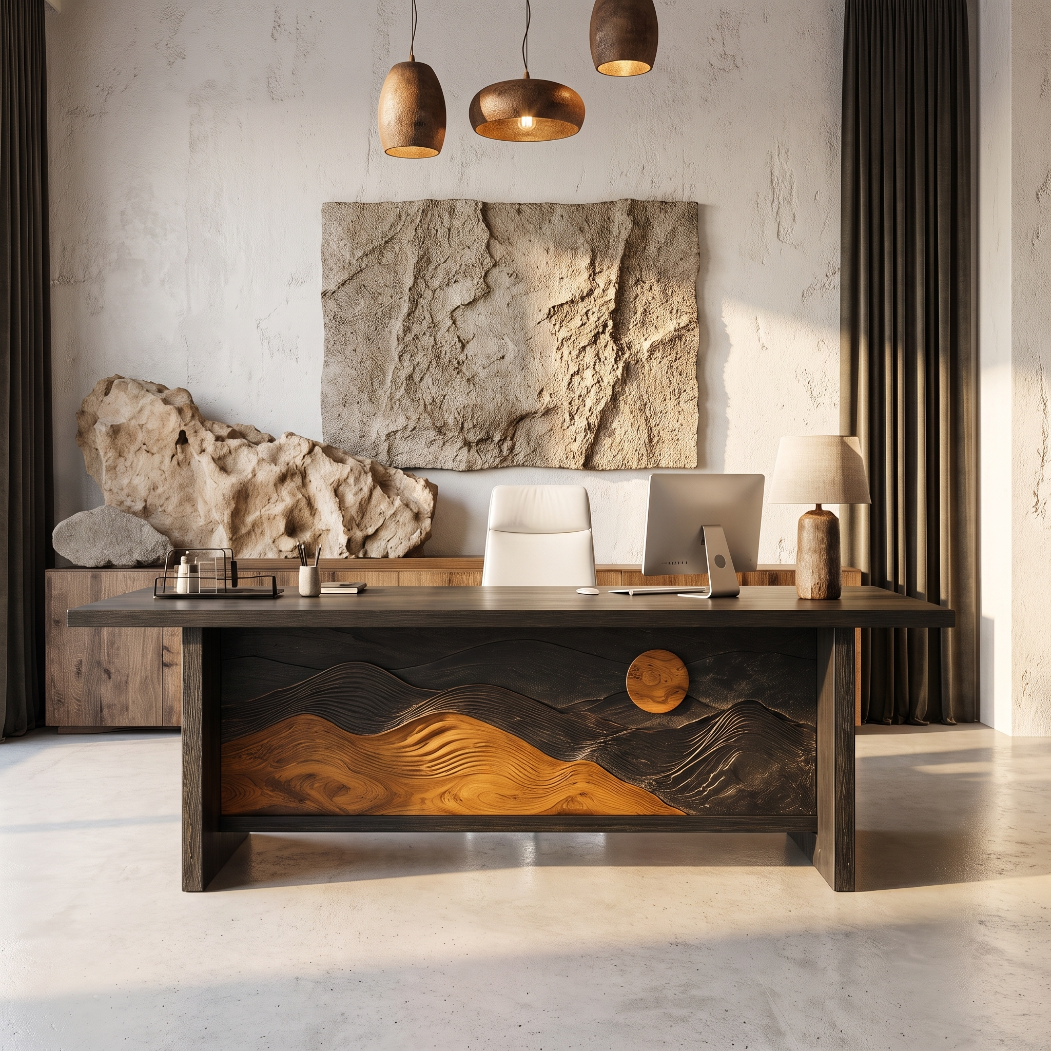 Sculptural Writing Desk Handcrafted Solid Wood Design For Workspace
