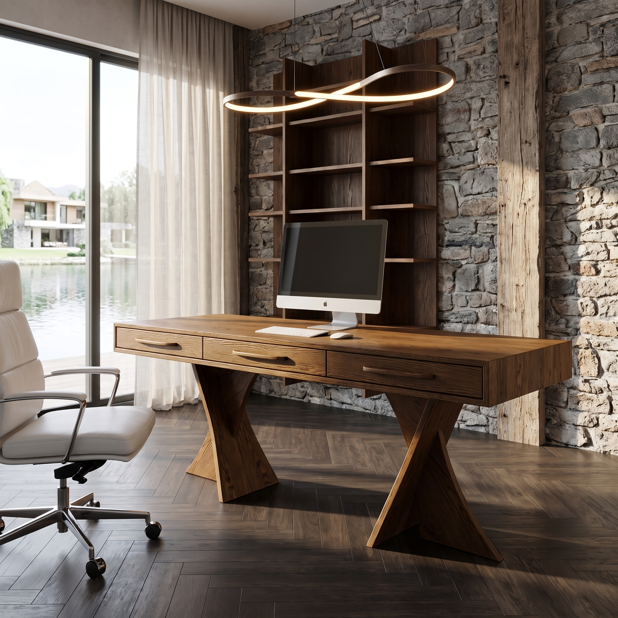 Minimalist X Frame Desk Solid Wood Computer Desk For Home Office
