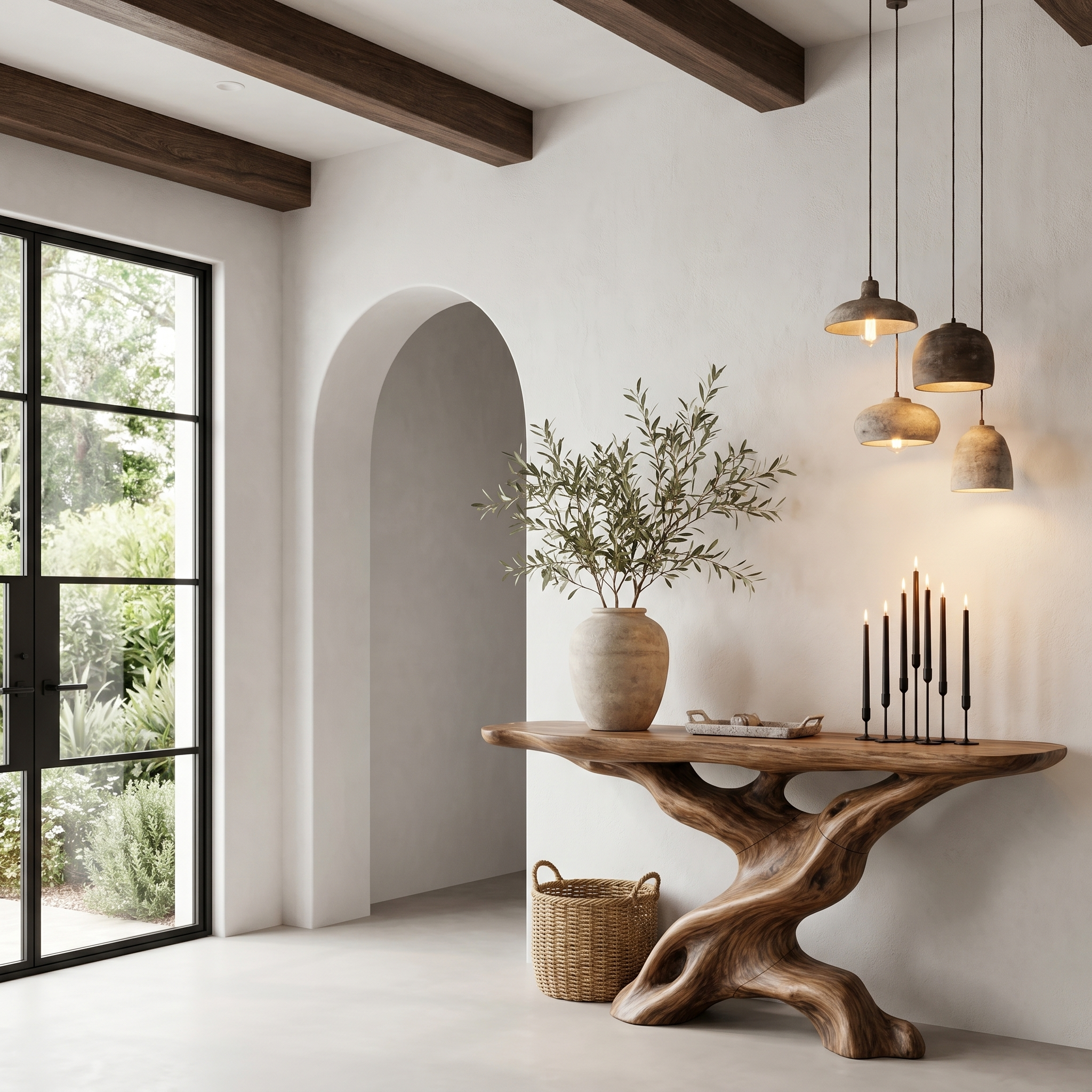 Live Edge Console Table With Unique Sculptural Base Design For Living Room