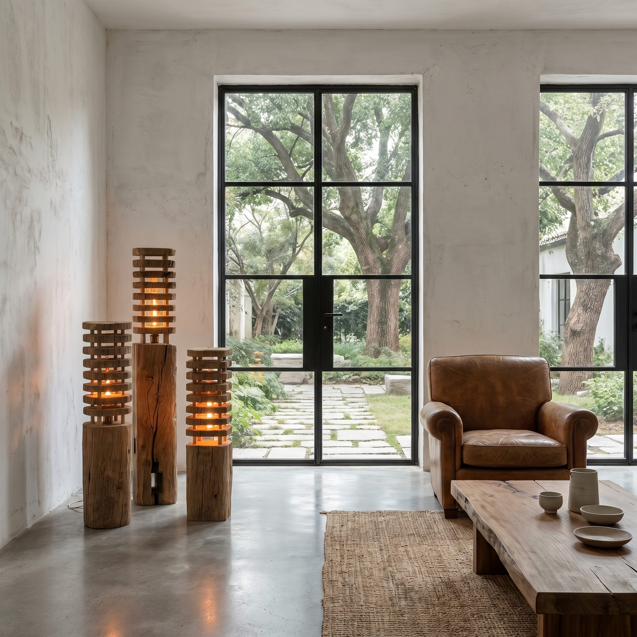 Rustic Wooden Floor Lamp With Sculptural Log Base For Living Room And Bedroom
