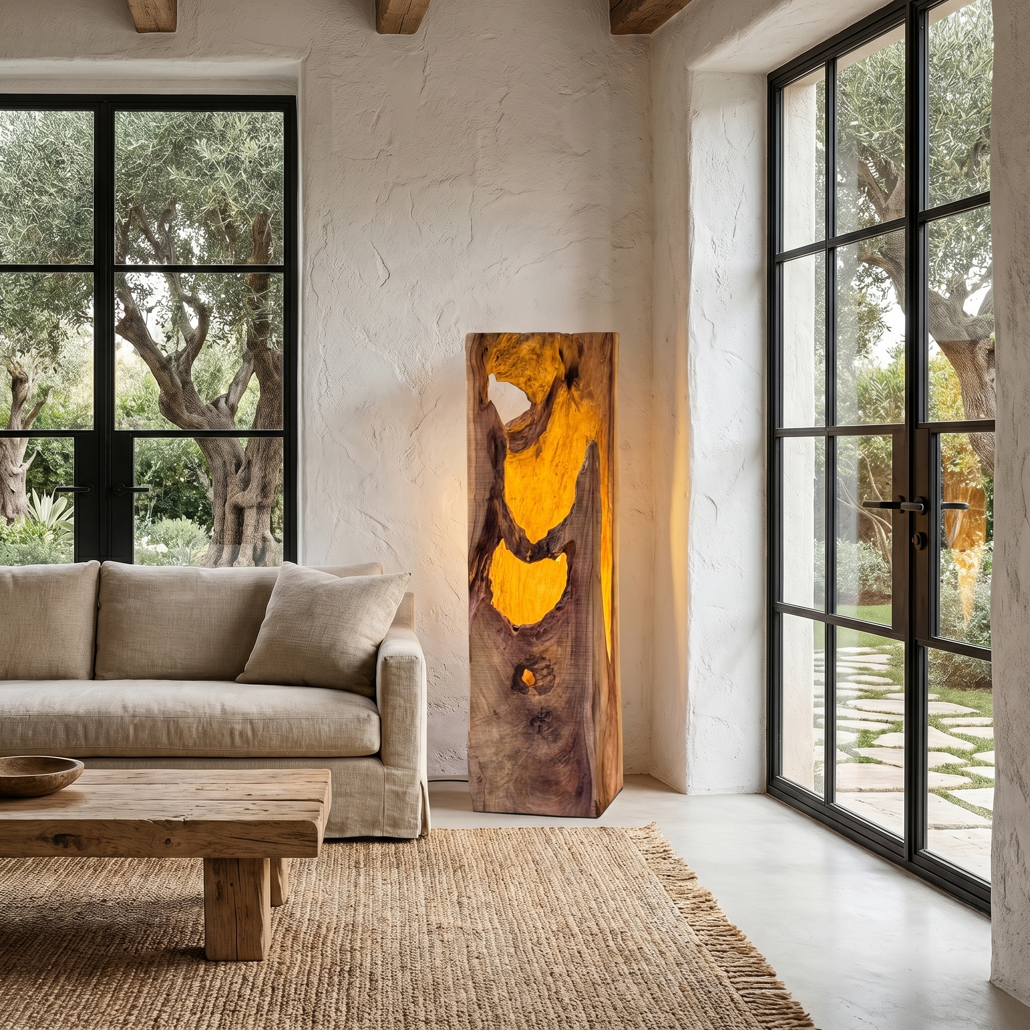 Rustic Floor Lamp With Natural Tree Trunk Design For Living Room And Bedroom