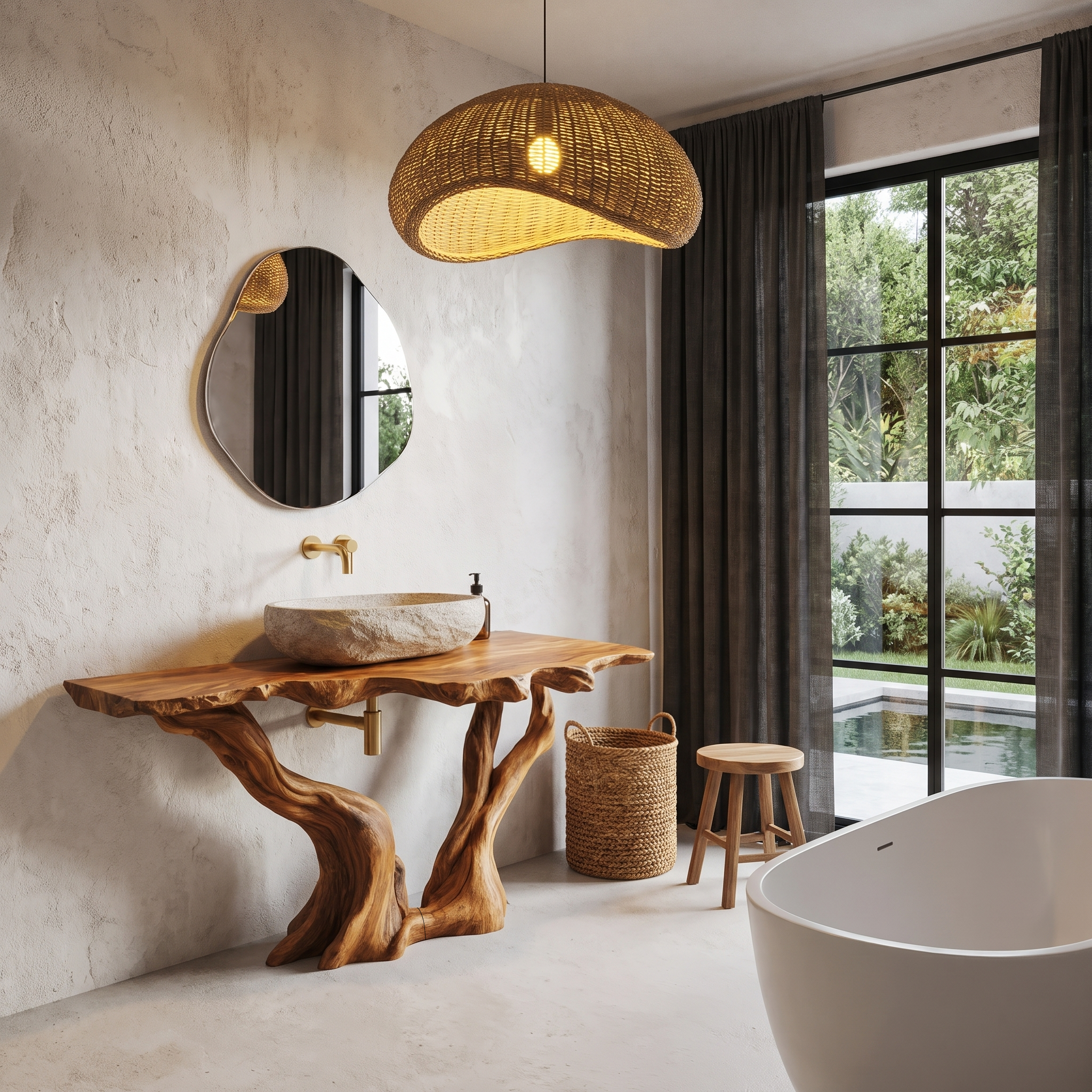 Organic Bathroom Vanity With Sculptural Tree Branch Base For Bathroom
