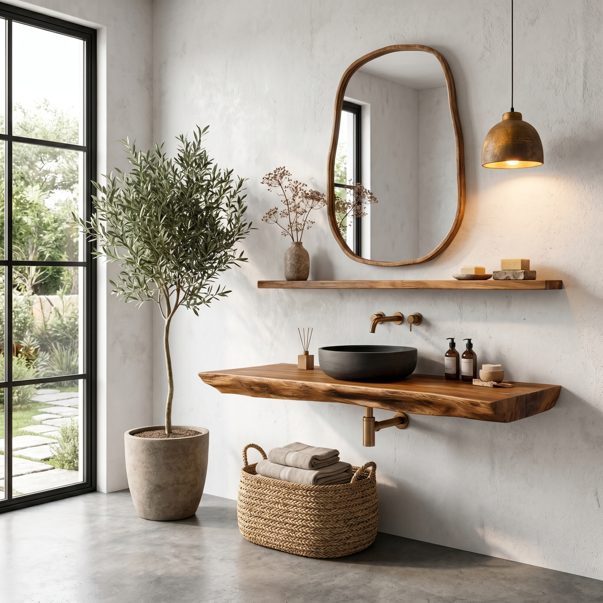 Rustic Organic Bathroom Vanity With Natural Wood Design For Bathroom