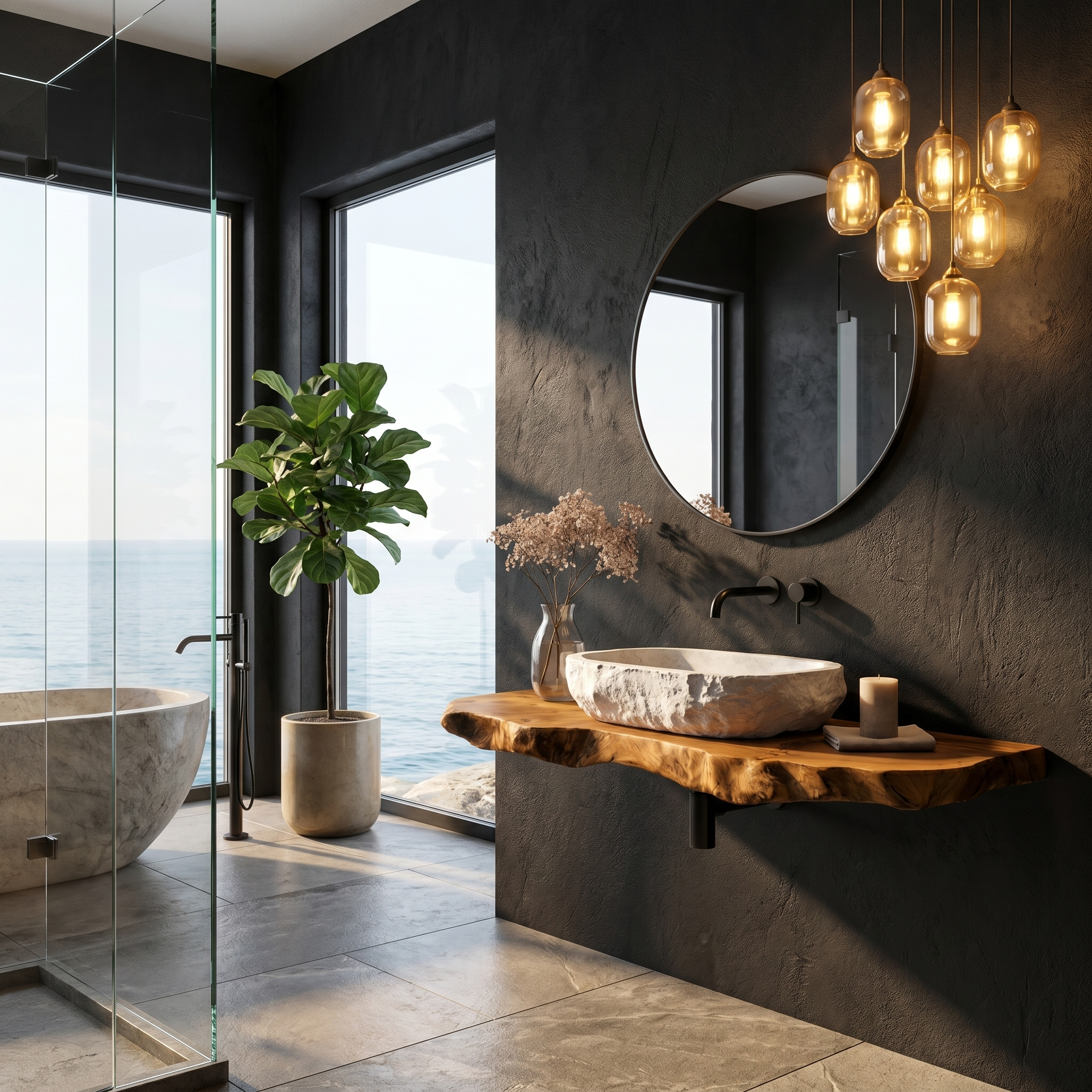 Rustic Floating Bathroom Vanity With Live Edge Wood Shelf For Bathroom And Powder Room