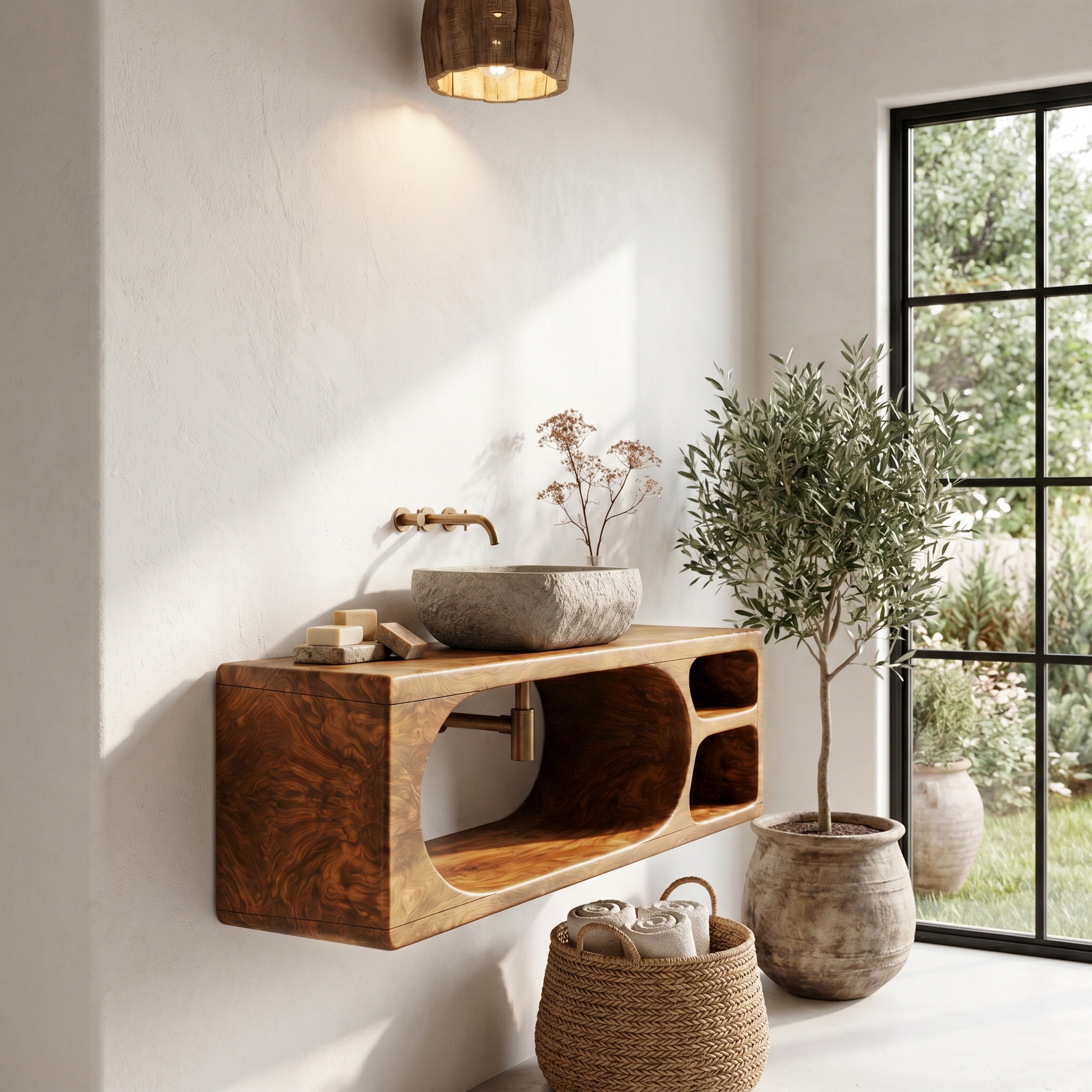Organic Bathroom Vanity With Built In Storage Shelves For Bathroom