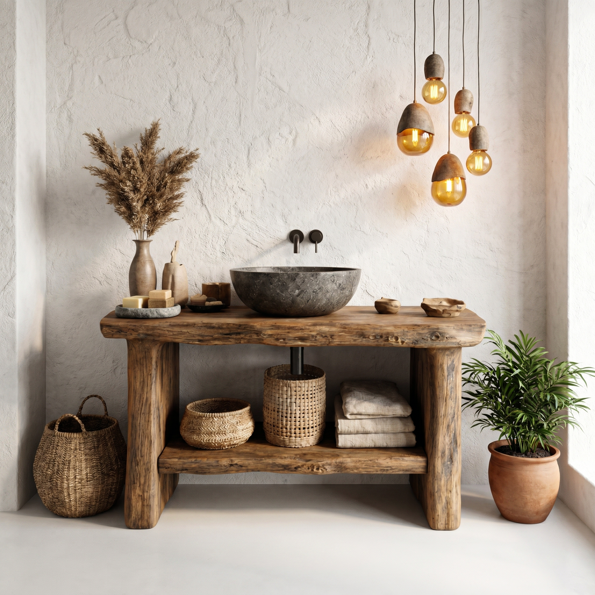 Farmhouse Bathroom Vanity With Open Shelf Storage And Solid Wood Frame For Bathroom And Powder Room