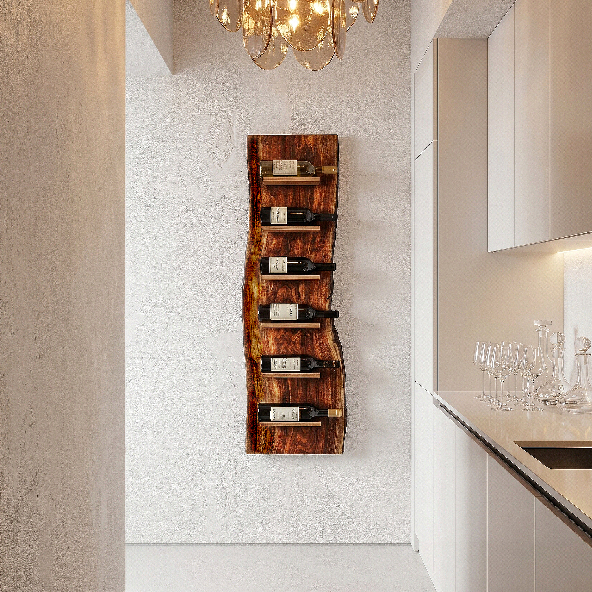 Organic Wall Mounted Wine Rack With Natural Wood Design For Kitchen
