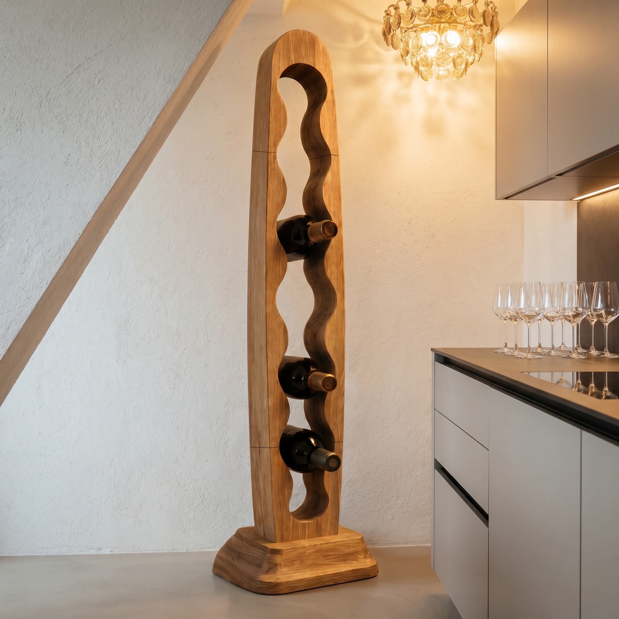Modern Freestanding Wine Rack With Sculptural Vertical Bottle Storage For Kitchen