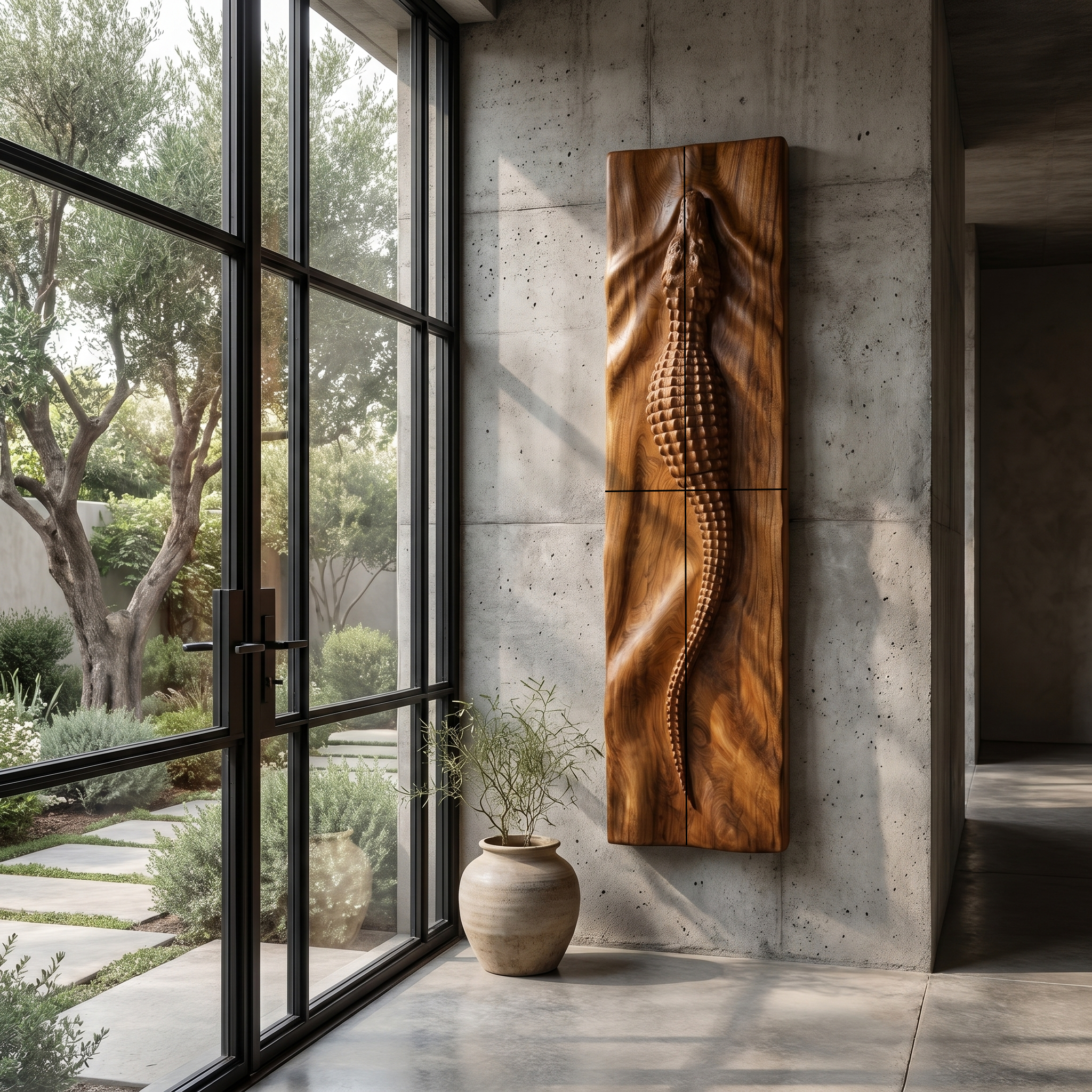 Abstract Wooden Wall Art Panel With Sculptural Organic Relief Design For Living Room And Entryway