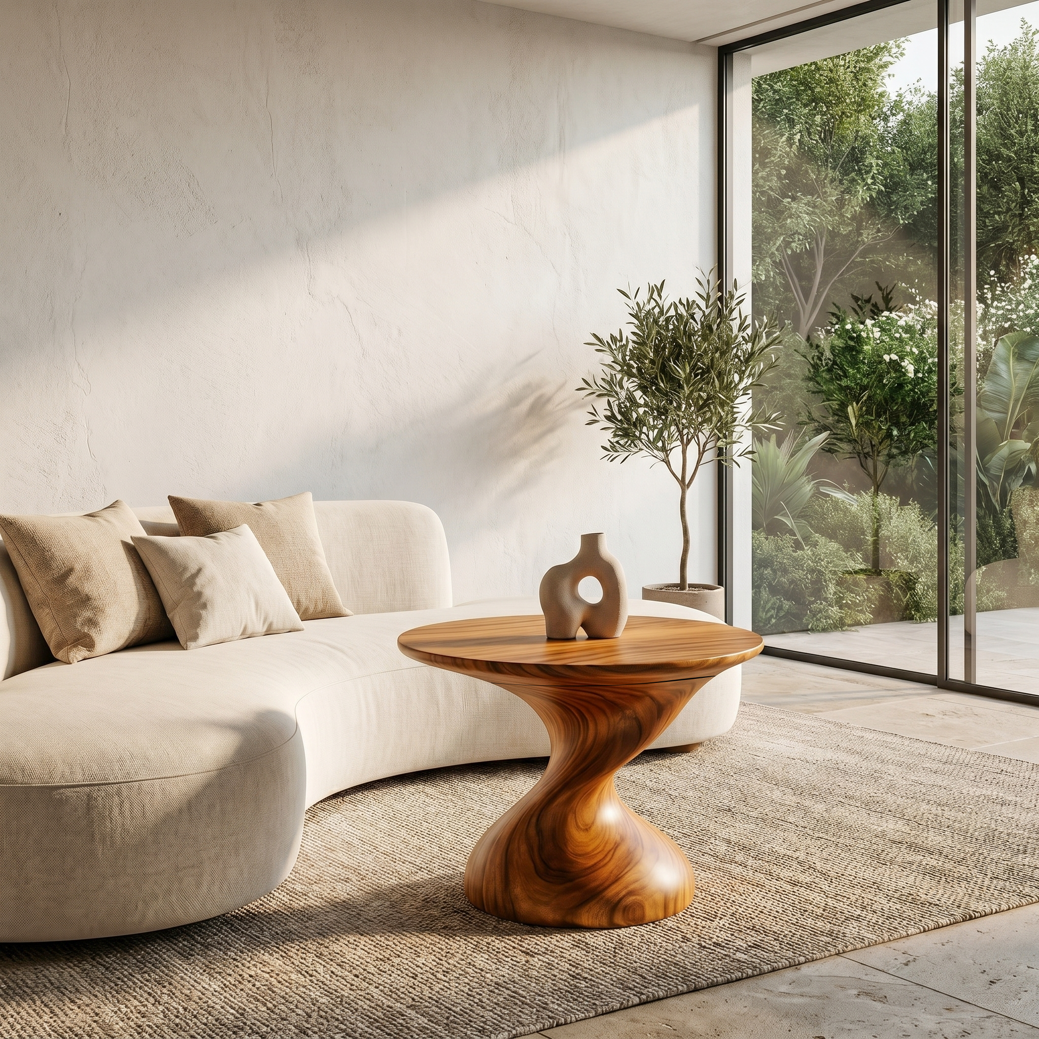 Organic Sculptural Side Table With Twisted Pedestal Base For Living Room And Bedroom