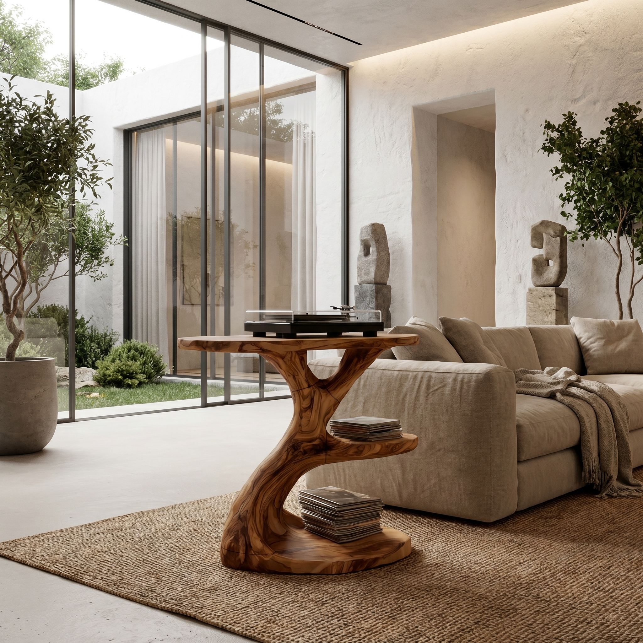 Modern Organic Side Table With Multi Level Wood Shelves For Living Room And Bedroom
