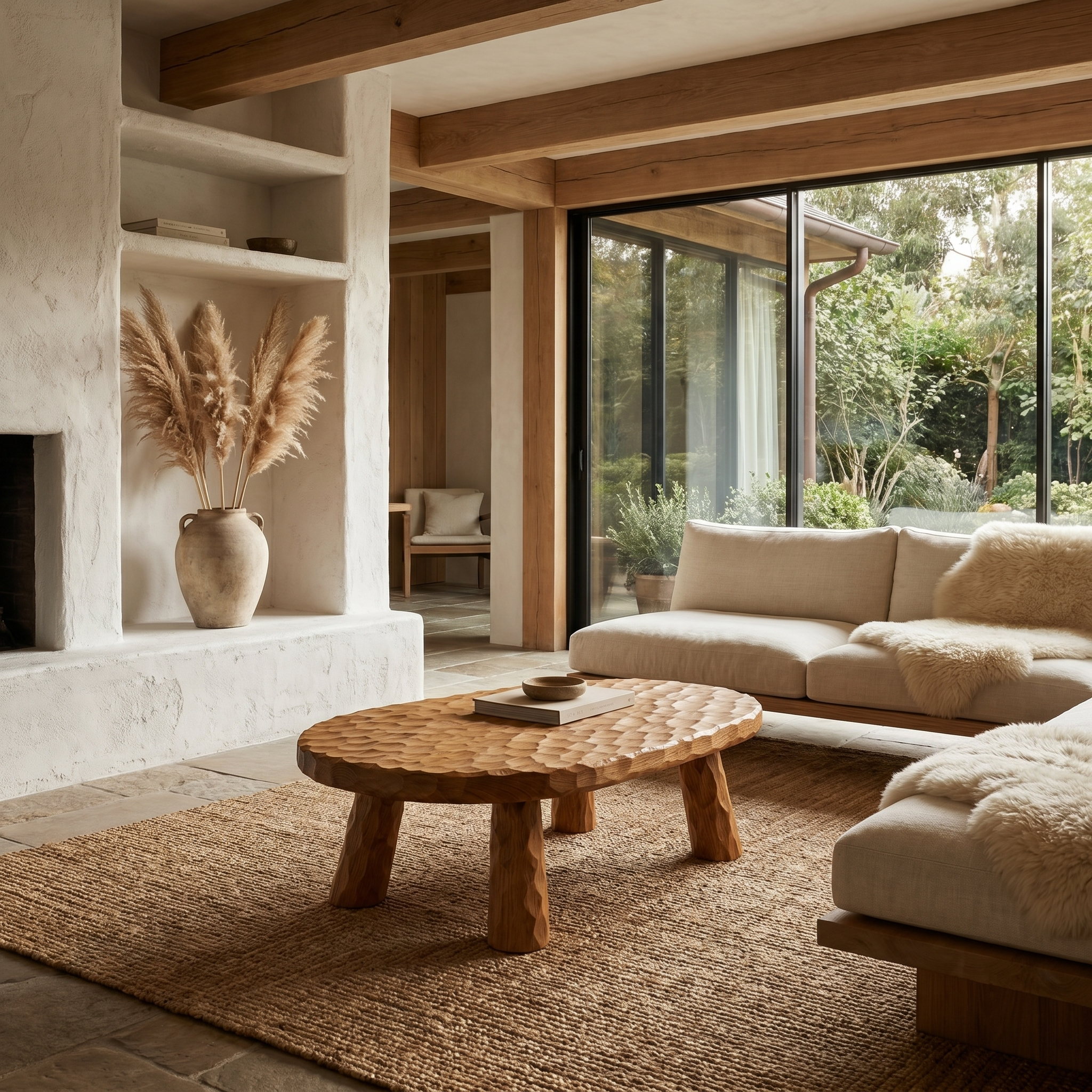 Rustic Coffee Table With Handcrafted Solid Wood Top And Chunky Pedestal Legs For Living Room
