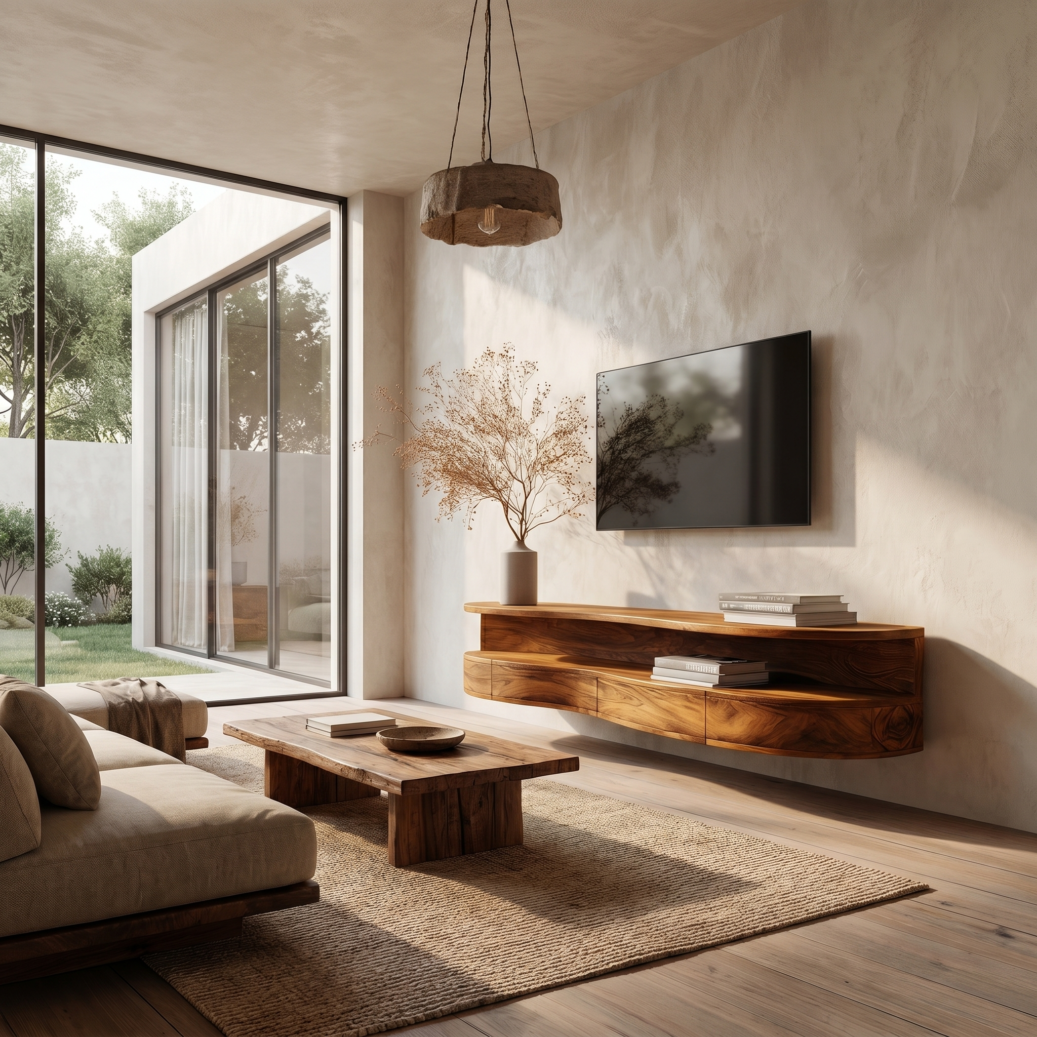 Contemporary Floating TV Stand With Built In Drawer Storage For Living Room