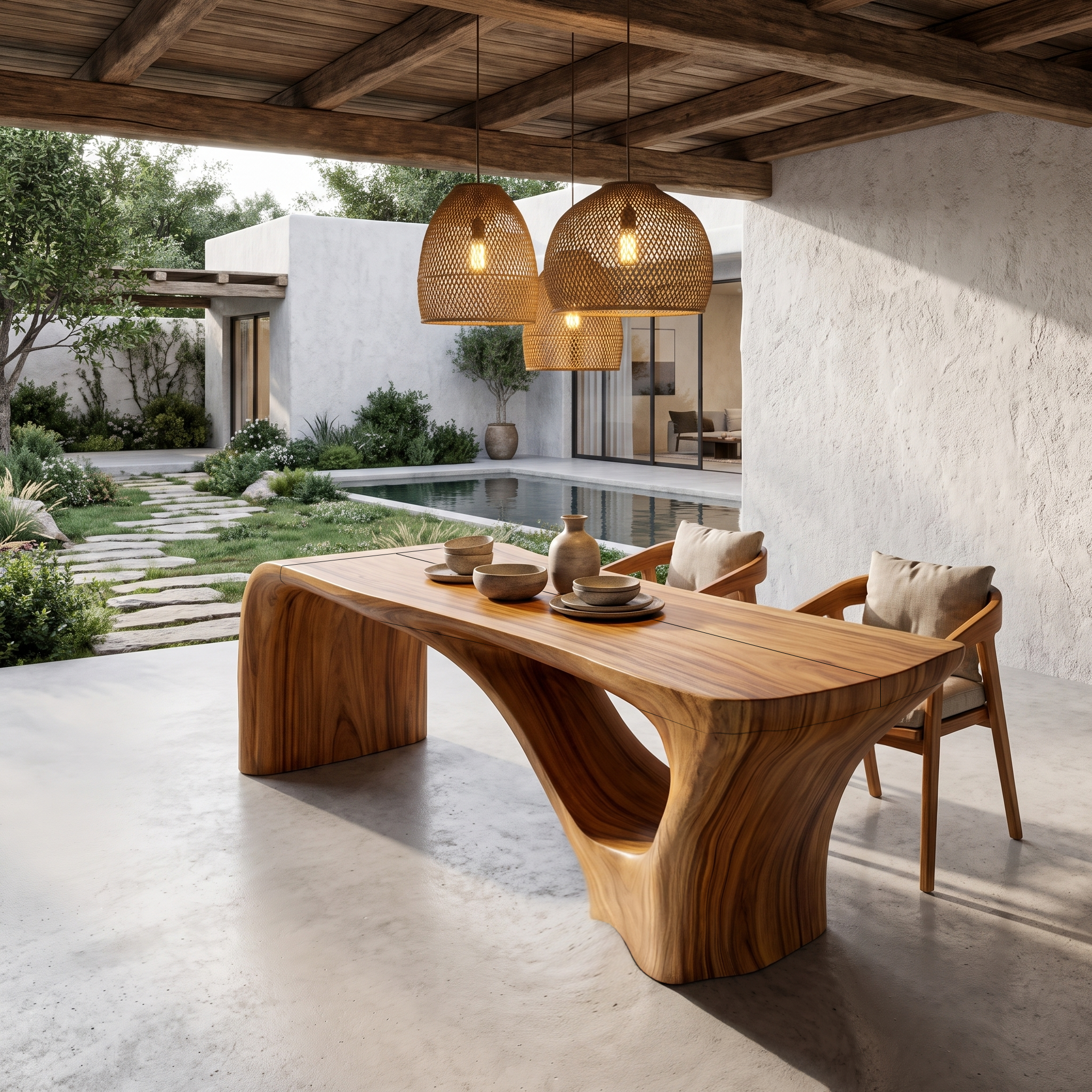 Organic Waterfall Base Dining Table Solid Wood Dining Table For Dining Room