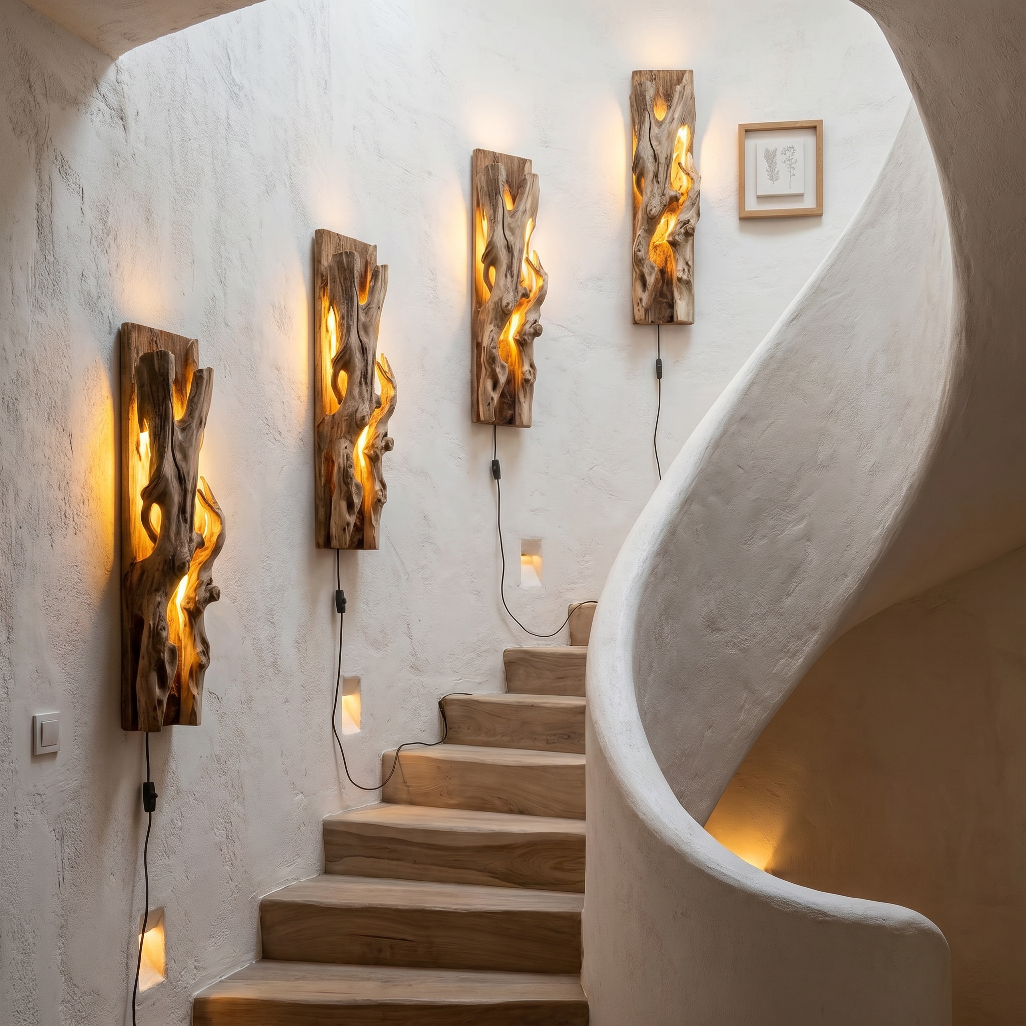 Rustic Live Edge Wall Sconce With Natural Wood Sculpture For Living Room