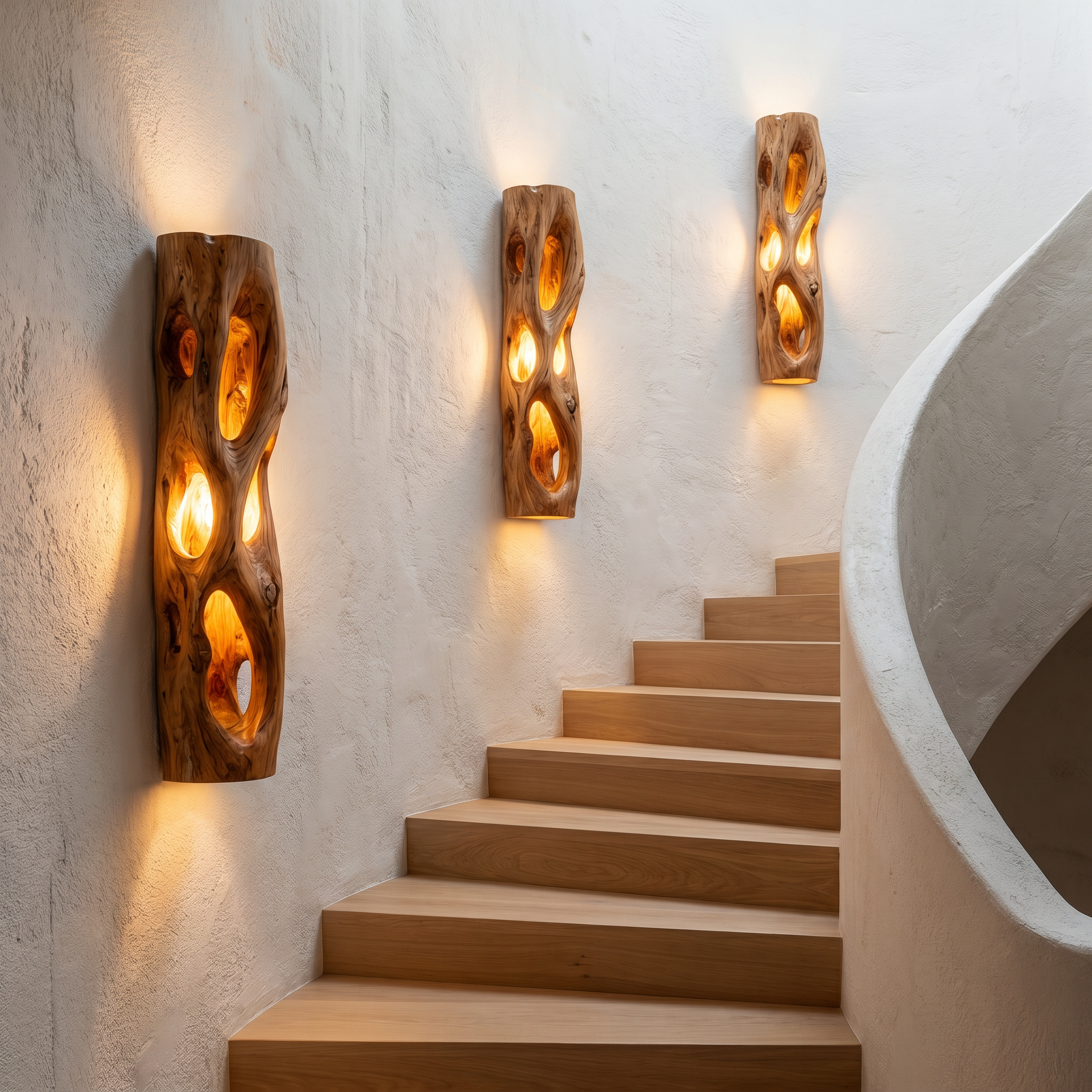 Sculptural Natural Wood Wall Sconce For Bedroom And Living Room