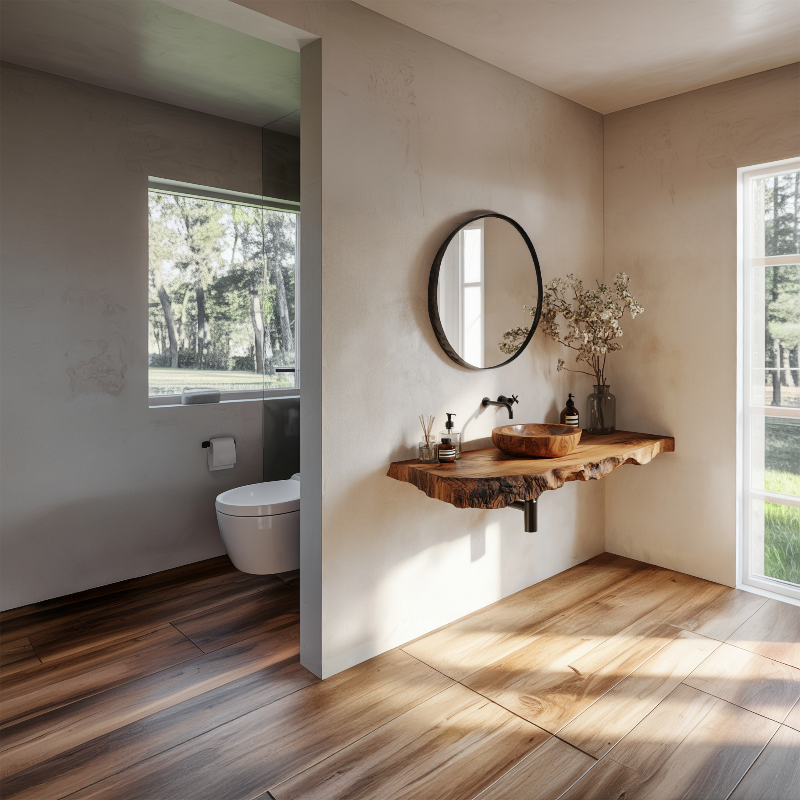 Organic Modern Live Edge Bathroom Vanity Floating Shelf Wall Console