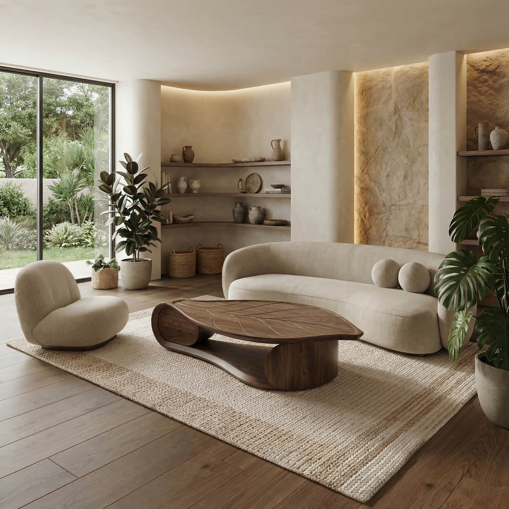 Organic Sculptural Coffee Table Solid Wood Living Room